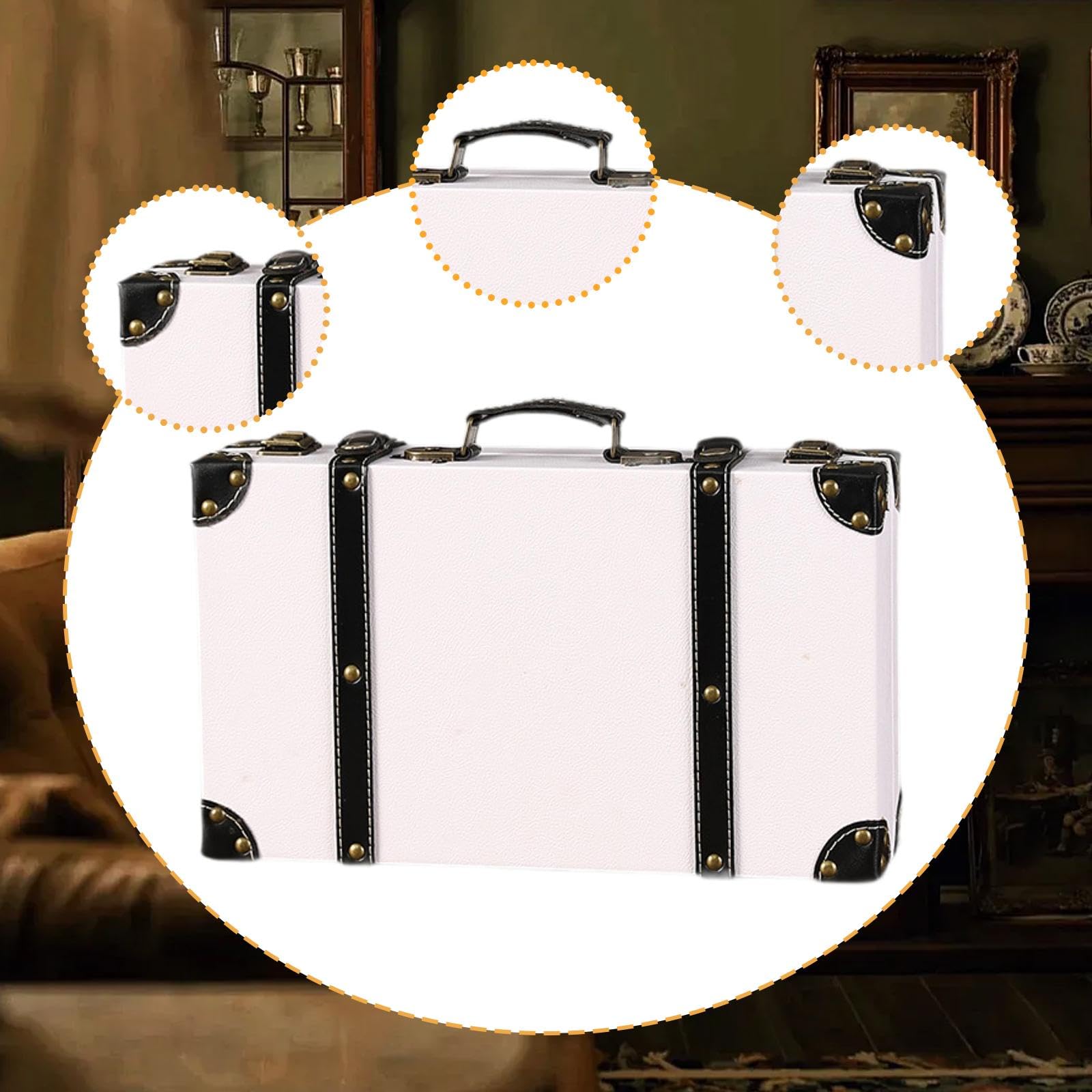 Valigia antica decorativa, scatola portaoggetti portatile, collezione antica, valigia per decorazioni per feste di compleanno, Bianco