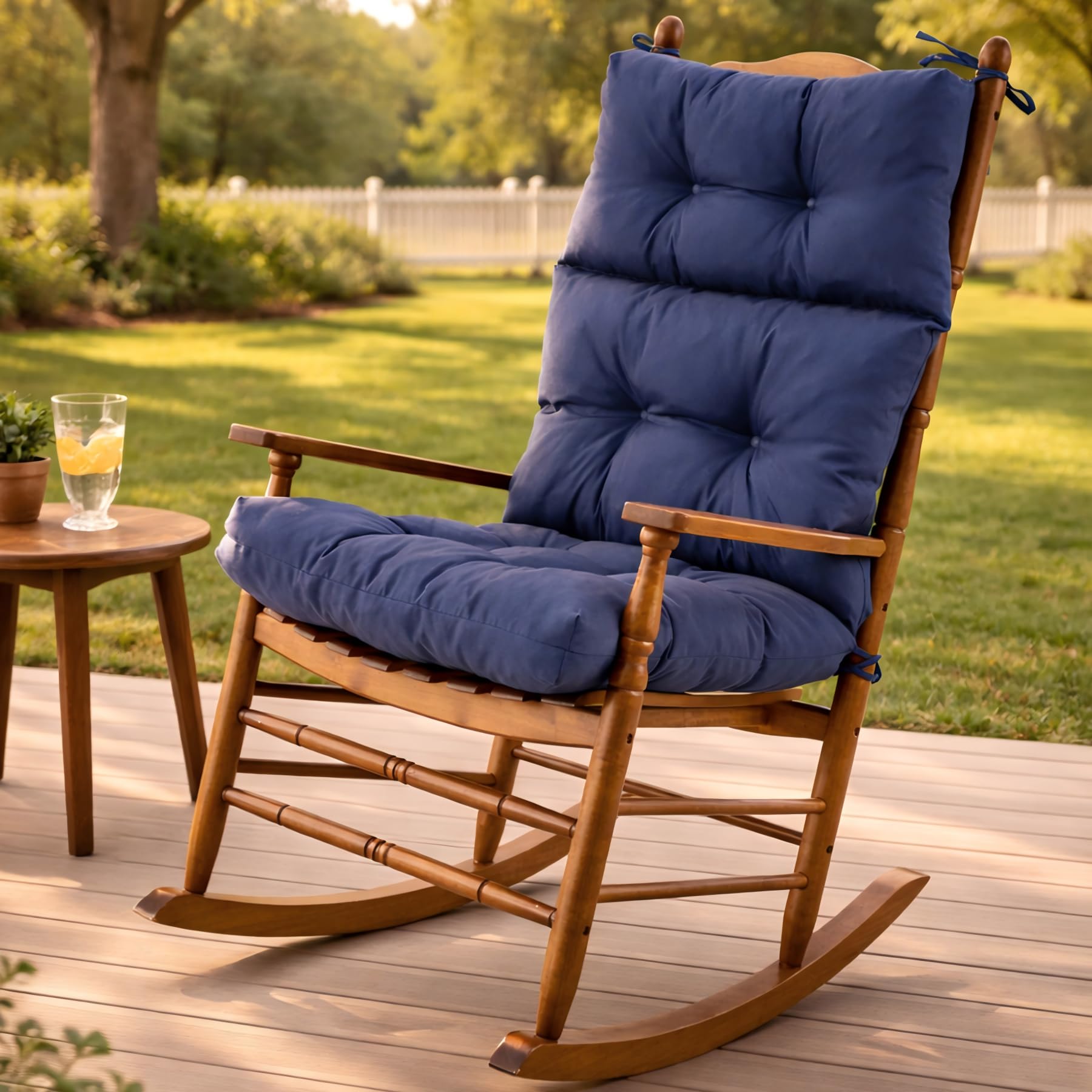 Photo 1 of Rocking Chair Cushion, Waterproof and Fade-Resistant Adirondack Rocker Cushions, Indoor/Outdoor Rocking Chair Pads, High Back Memory Foam Patio Furniture Cushions with Ties, 44x23x4 Inch, Navy Blue