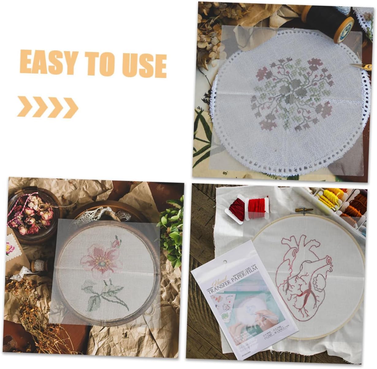 VILLCASE 8pcs Dissolvable Embroidery Paper Kit Water Soluble Embroidery Transfers Patterns Stabilizer for DIY Sewing Non-Adhesive