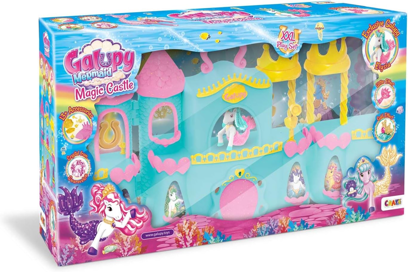 Mermaid Magic Castle Play Set with Lockable Castle, 1 x Unicorn Figure with Mermaid Fin and Many Accessories