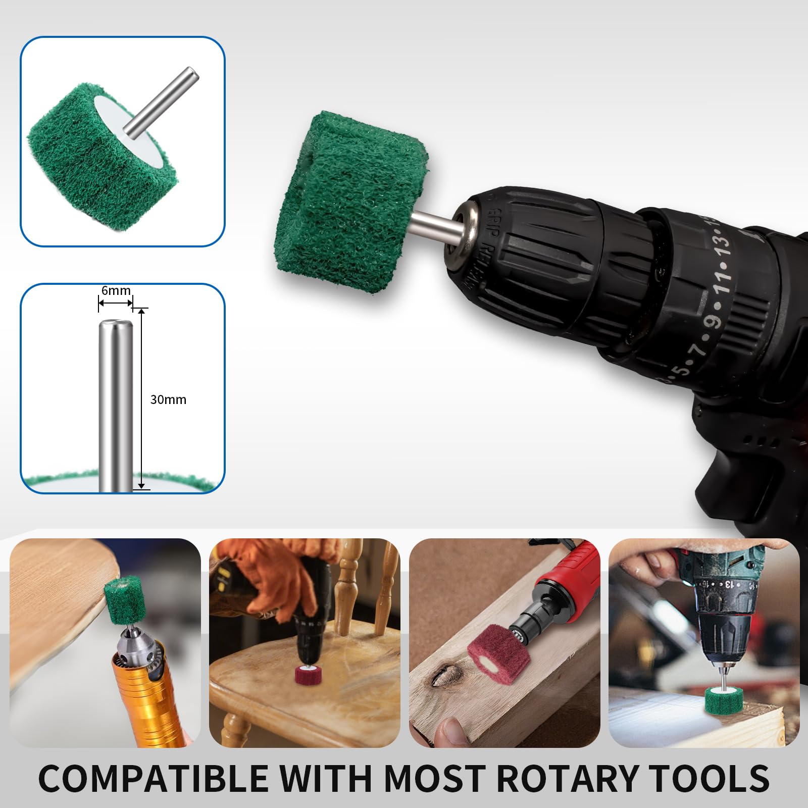 Senmai Tools Set di 10 spugne abrasive, dimensioni 25/30/40/50/60 mm Spugna abrasiva lamellare Accessorio abrasivo per trapano, avvitatore a batteria, smerigliatrice diritta