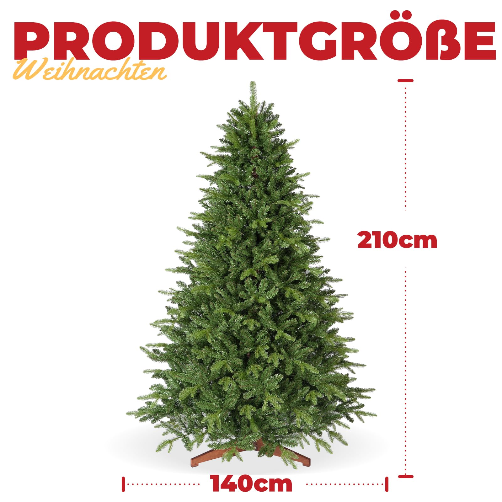 OasisCraft Weihnachtsbaum 210 cm, Kunstlich Baum für Weihnachtsdeko mit Holzständer,1364 Spitzen,Christbaum Tannenbaum Nordmanntanne,Kunstweihnachtsbäume