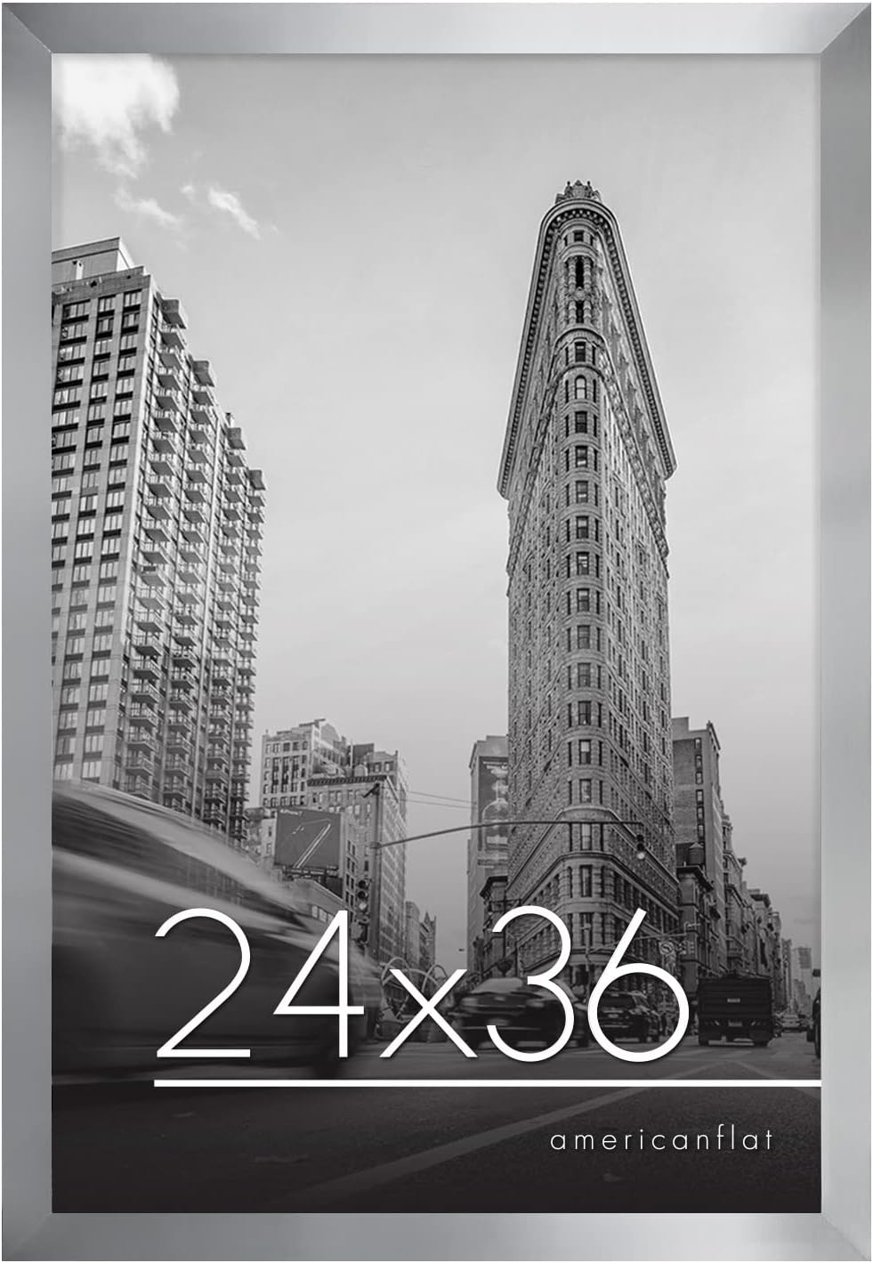 americanflat 24x36 poster frame in silver - composite wood with polished plexiglass - horizontal and vertical formats for wall with included hanging hardware silver 24x36 frame