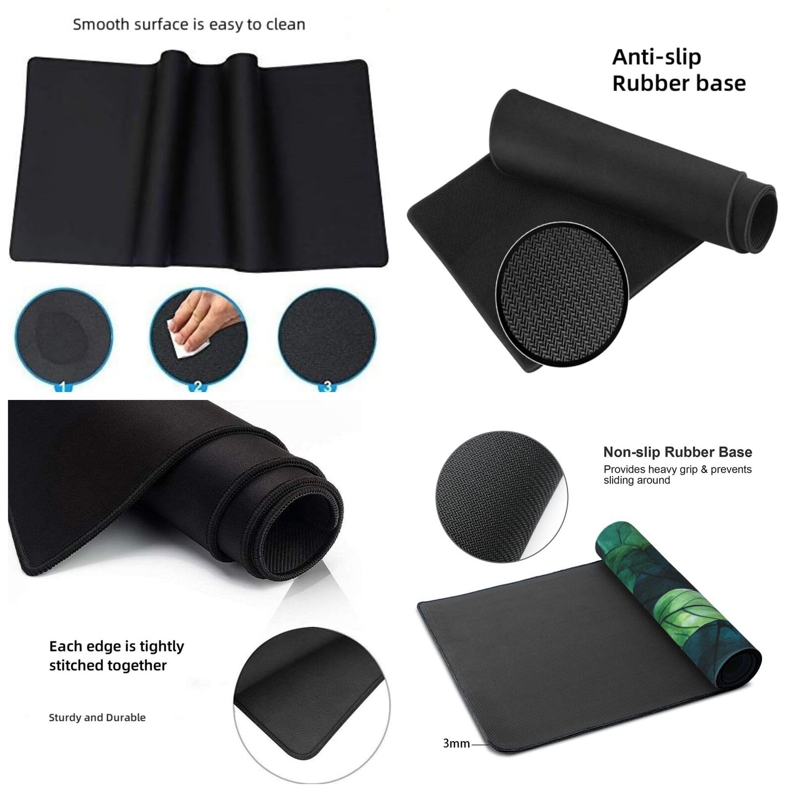 Tapis de Souris XXL 90 x 40 cm, Vert & Feuille Tapis de Bureau G673