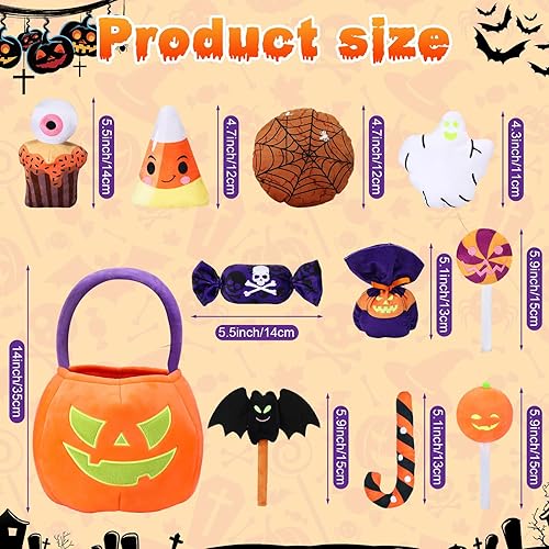 Miniatura 3 de Liliful 11 piezas de peluche de calabaza de Halloween, mis primeros juguetes de Halloween, juguetes de peluche que brillan en la oscuridad, cubo de