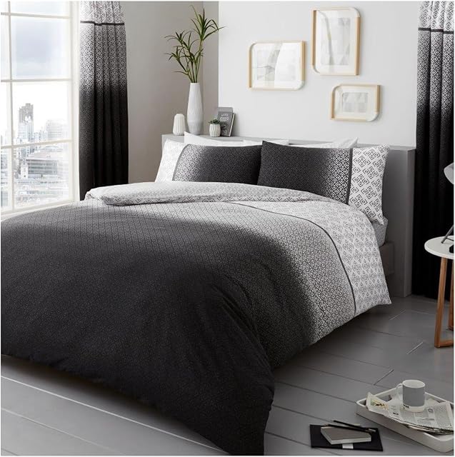 Lions Modern Urban Ombre Duvet Cover with Pillowcase, Poly Cotton Bedding Set, Easy Care Soft Quilt Covers, Machine Washable, Grey , King Size Bed, 230x220cm