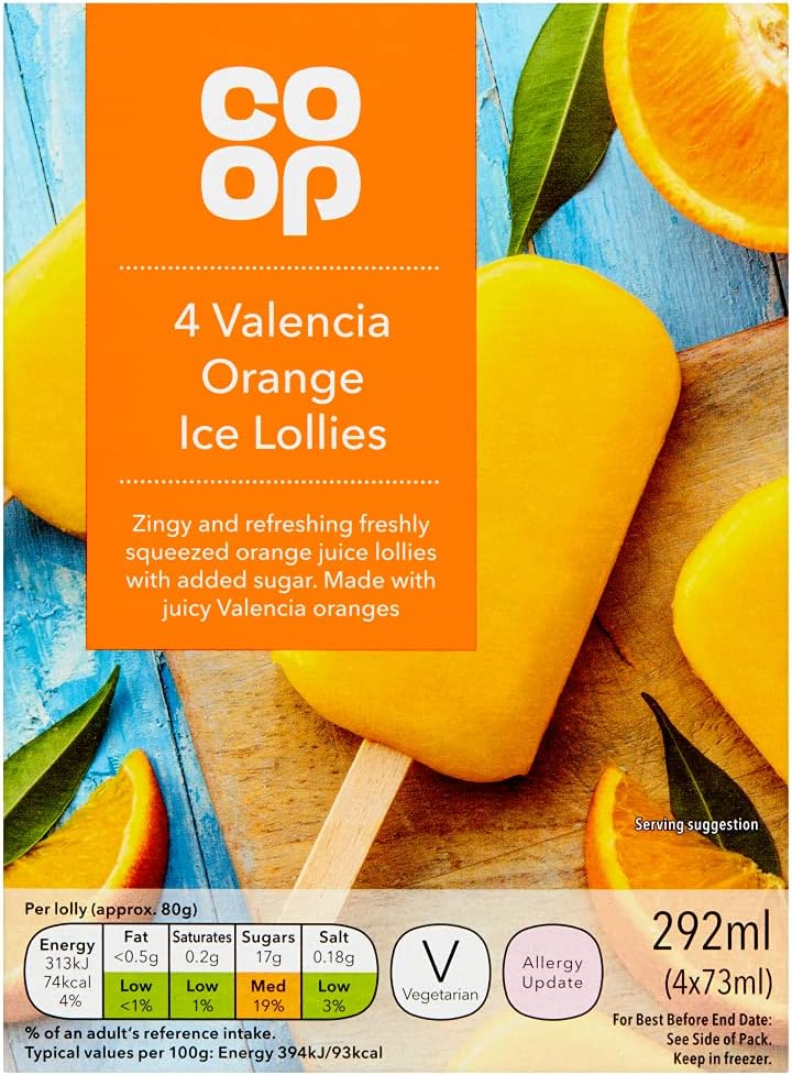 Coop Ice Lollies, Valencia Orange, 4 x 73ml (Frozen) Amazon.co.uk