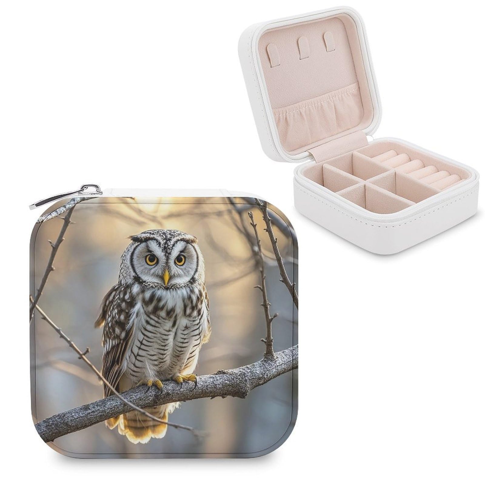 LZQPOEAS Owl on A Branch Jewelry Box Mini Jewelry Travel Case Trendy Stuff Ring Box Custom PU Leather Jewelry Boxes Portable Jewelry Case Earring Storage Organizer for Girls Women