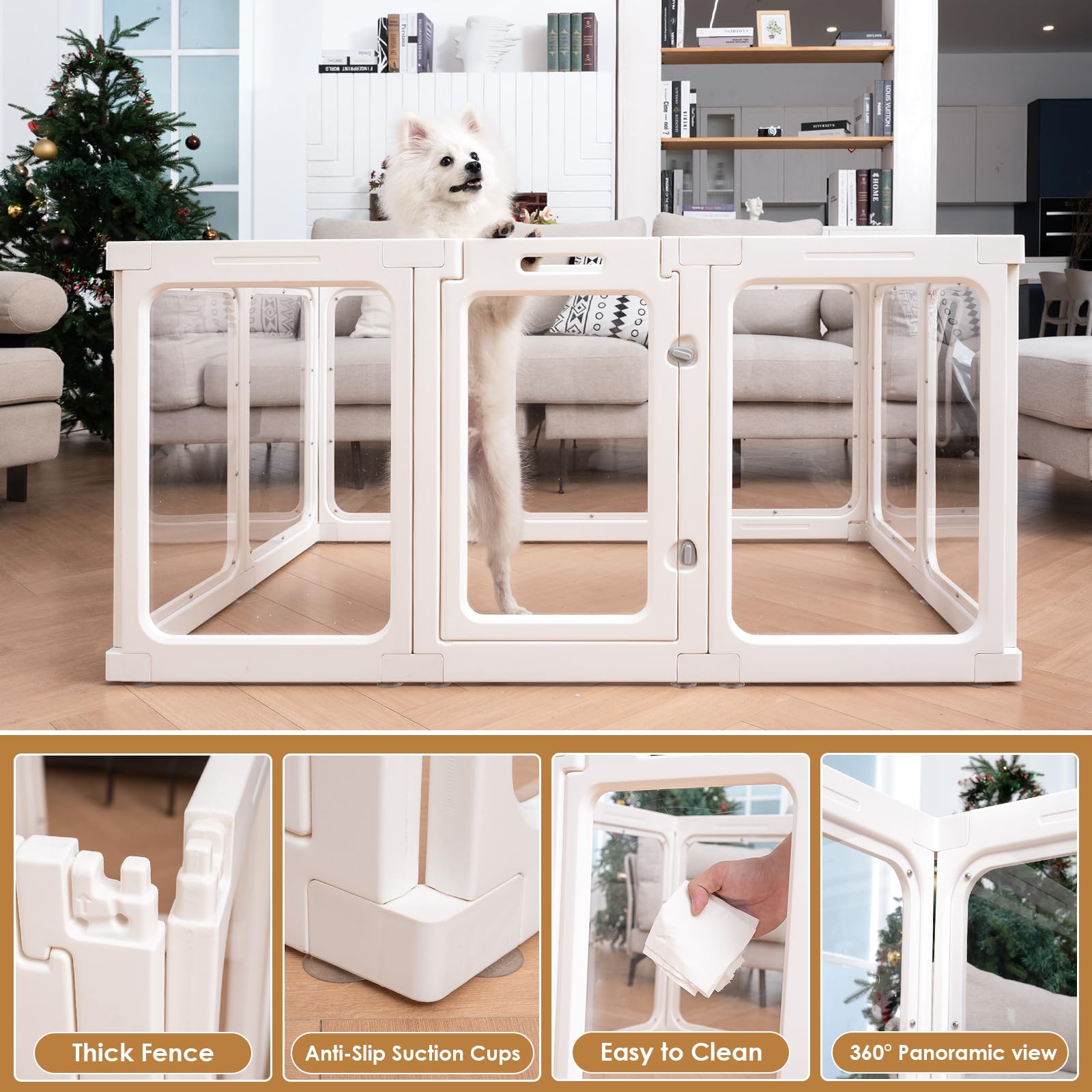 Corralito de acrílico para perros, corralito transparente de 60 cm para mascotas para uso en interiores y exteriores, valla de pluma portátil resistente para perros pequeños a medianos - 10 paneles