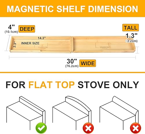 Miniatura 2 de Erarrow Estante magnético superior para estufa, estante magnético de bambú sobre la estufa, organizador de especias de cocina de 30 pulgadas con