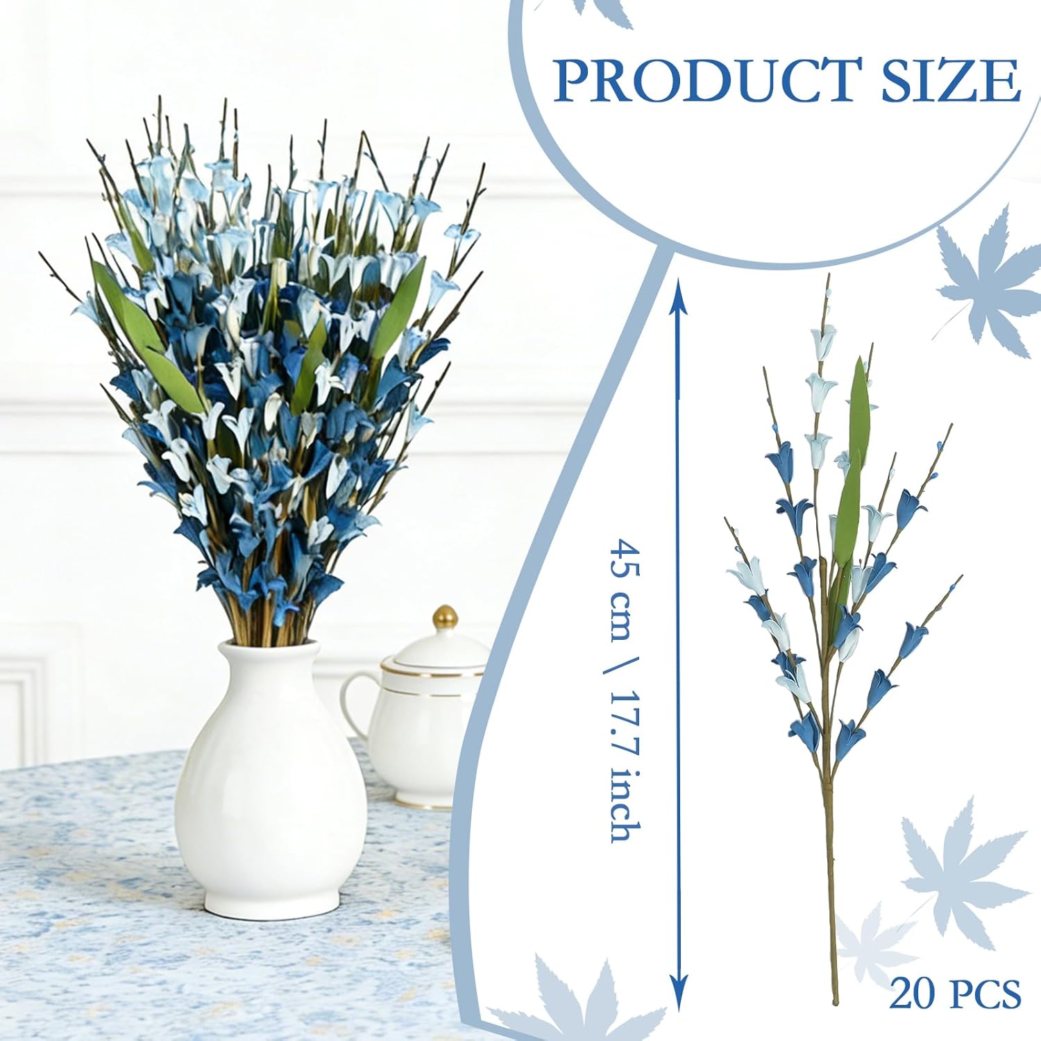 idyllic 17.7 Inch 20 Pcs Blue Witch Hazel Branches, Artificial Flower Stems for Vase Decor, DIY Wreath Making, Bedside Table, Windowsill, Table Centerpiece, Mantel & Office Spring Home Decoration