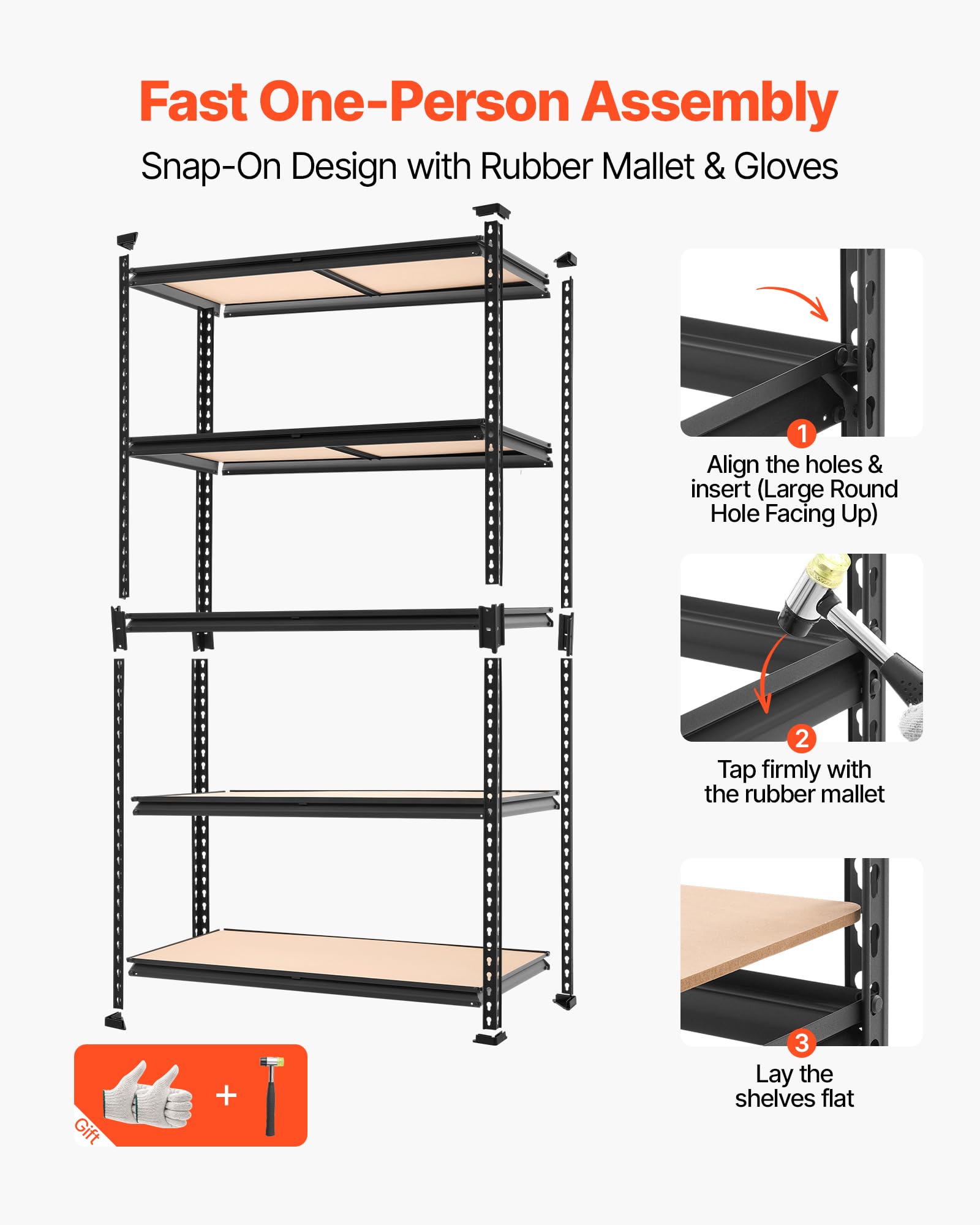 VEVOR Scaffale per Garage, Scaffale Metallico Portaoggetti, 5 Ripiani in MDF Regolabili, Capacità 1134 kg, Scaffalatura Multiuso, per Cucina, Dispensa, Cantina e Bagno, 102,5 cm Lx51,7 cm Px181,3 cm A