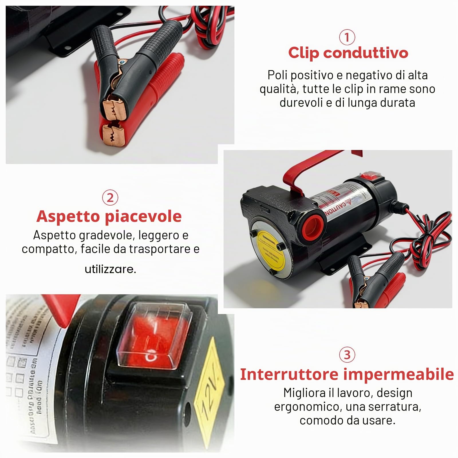 PORFOYO Pompa diesel, 12 V, 200 W, pompa di aspirazione dell'olio, pompa di travaso elettrica, 45 l/min, pompa di aspirazione, pompa dell'olio combustibile, pompa di ricambio dell'olio, per cherosene