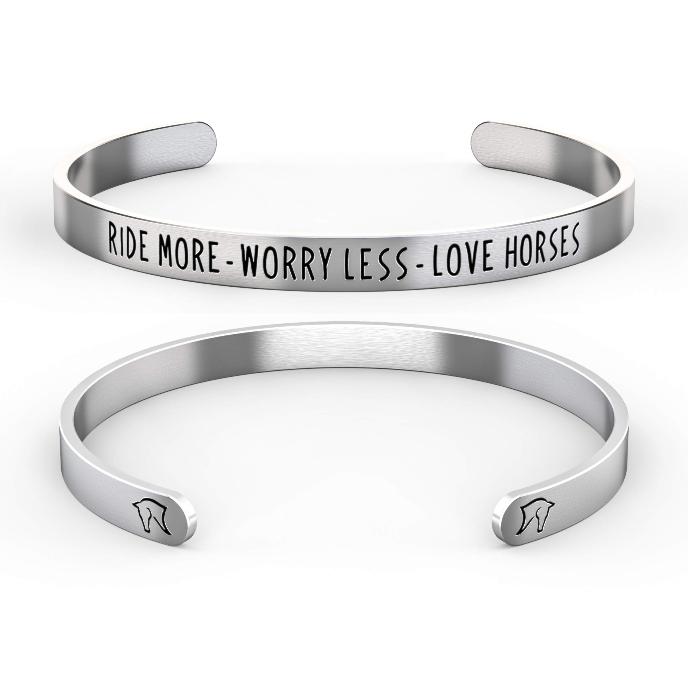 Happy KissesHorse Bracelet Horse Gift for Horseback Riders Ride More Worry Less Love Horses, Cute Cuff for Women & Girls