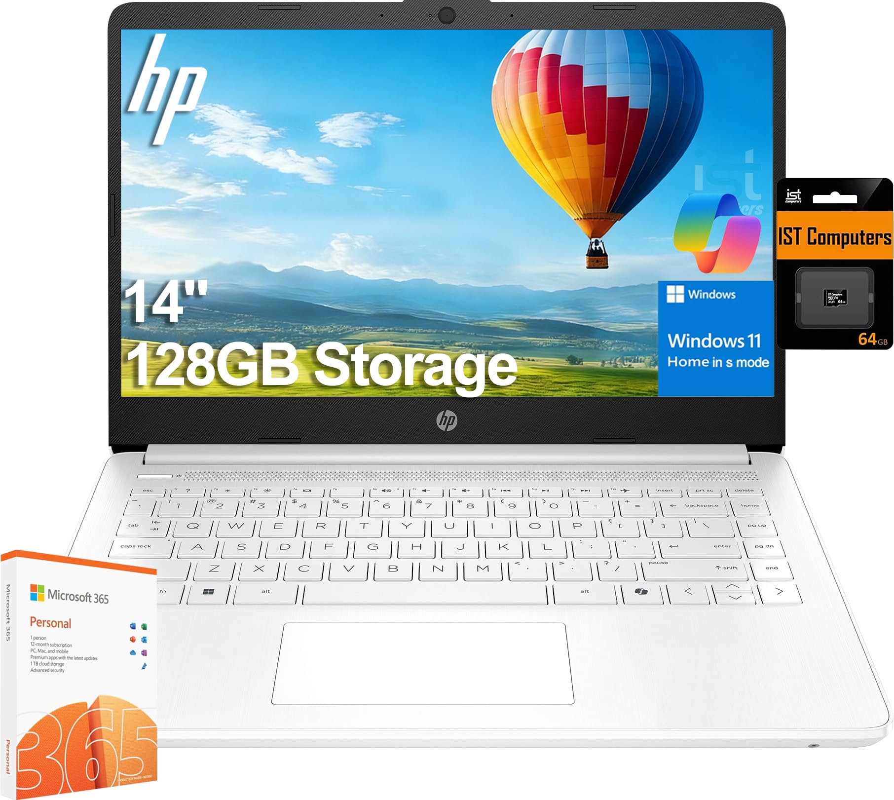 HP 14" Ultra-Light Laptop for Student & Home (1-Year Office 365, Intel Celeron N4500, 4GB RAM, 128GB Storage (64GB + 64GB SD)) 12-Hr Long Battery Life