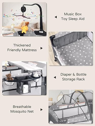 Miniatura 4 de Moisés de noche para bebé, cuna portátil con mosquitera, colchón, cambiador de pañales, corralito para recién nacidos a niños pequeños, empacar y