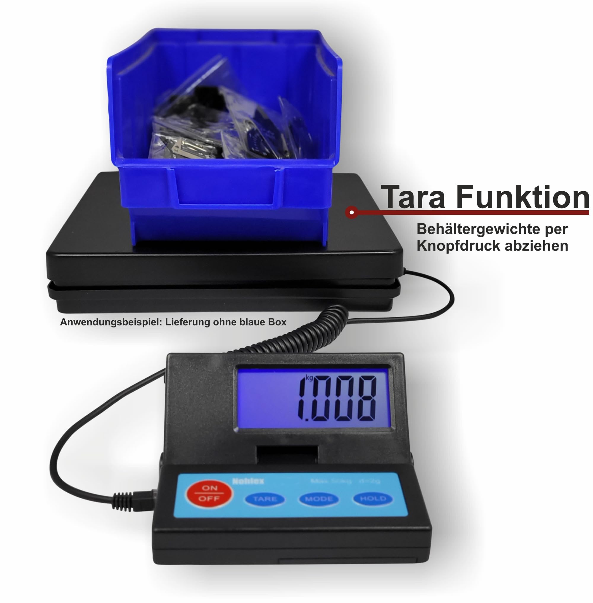 Paketwaage 50kg/2g Plattformwaage Briefwaage inkl. Netzteil abnehmbares beleuchtetes Display