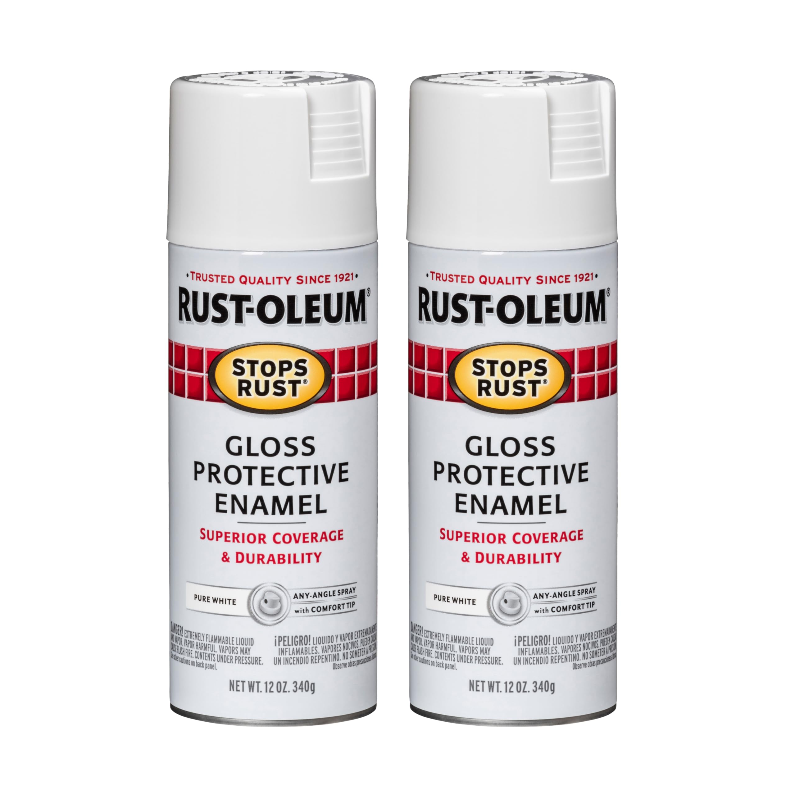 Rust-Oleum Stops Rust Spray Paint, Gloss Pure White | Rust Resistant, Indoor and Outdoor Durability, Beautiful Finish on Metal, Wood and More, Sprays from Any Angle, 2 Pack