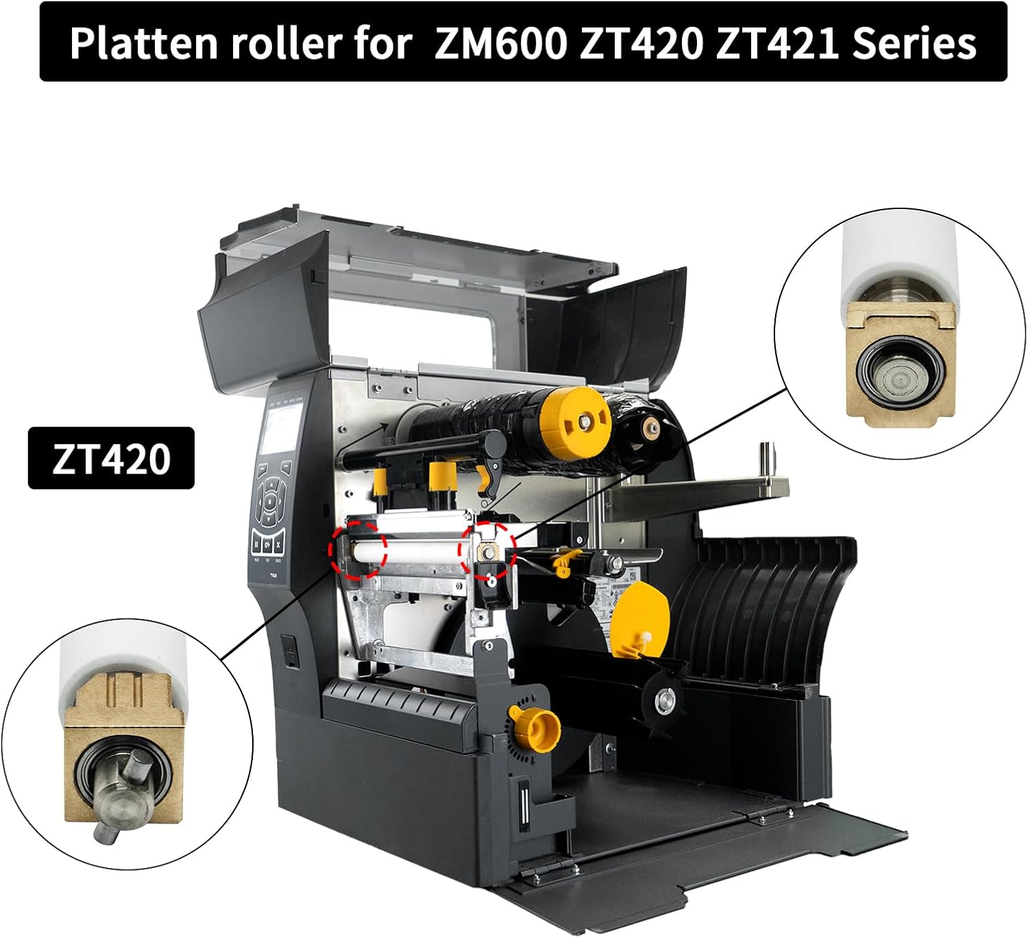 Platen Roller for Zebra ZM600 ZT420 ZT421 203dpi 300dpi Thermal Label Barcode Printer (Including Gear Parts) P1058930-081 79816M