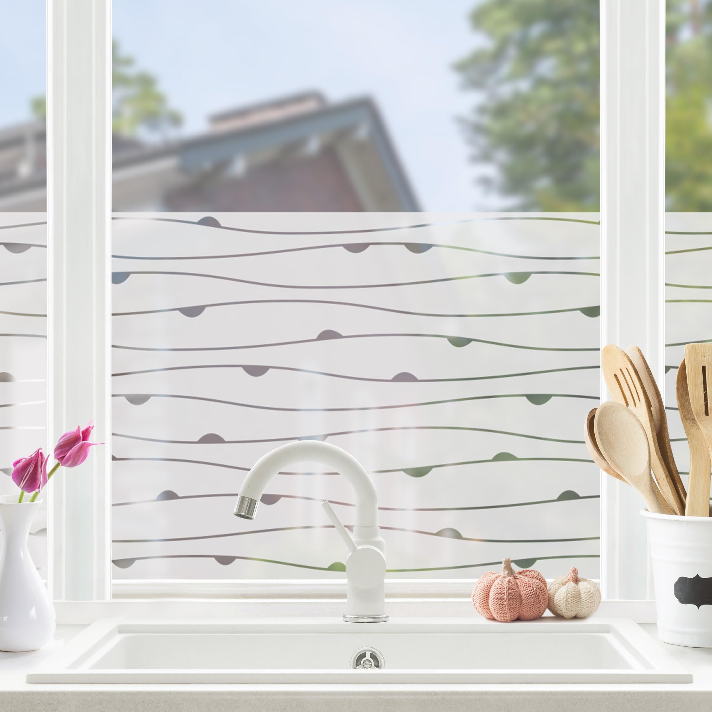 Fensterfolie statisch haftend Muster Sichtschutz Milchglas - Made in Germany - Motiv Modern Blickdicht Scheibe Innen Schlafzimmer Wohnzimmer Küche Glas 1697 (80x60cm)