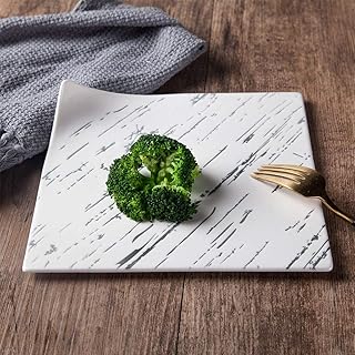 Kwadratowe ceramiczne płaskie talerze zestaw 5 sztuk, białe talerze do steków naczynia zestawy obiadowe, kreatywna faktura marmuru talerze obiadowe, zestawy do naczyń nadają się do mikrofalówki i zmywarki do naczyń (rozmiar: 20 cm)