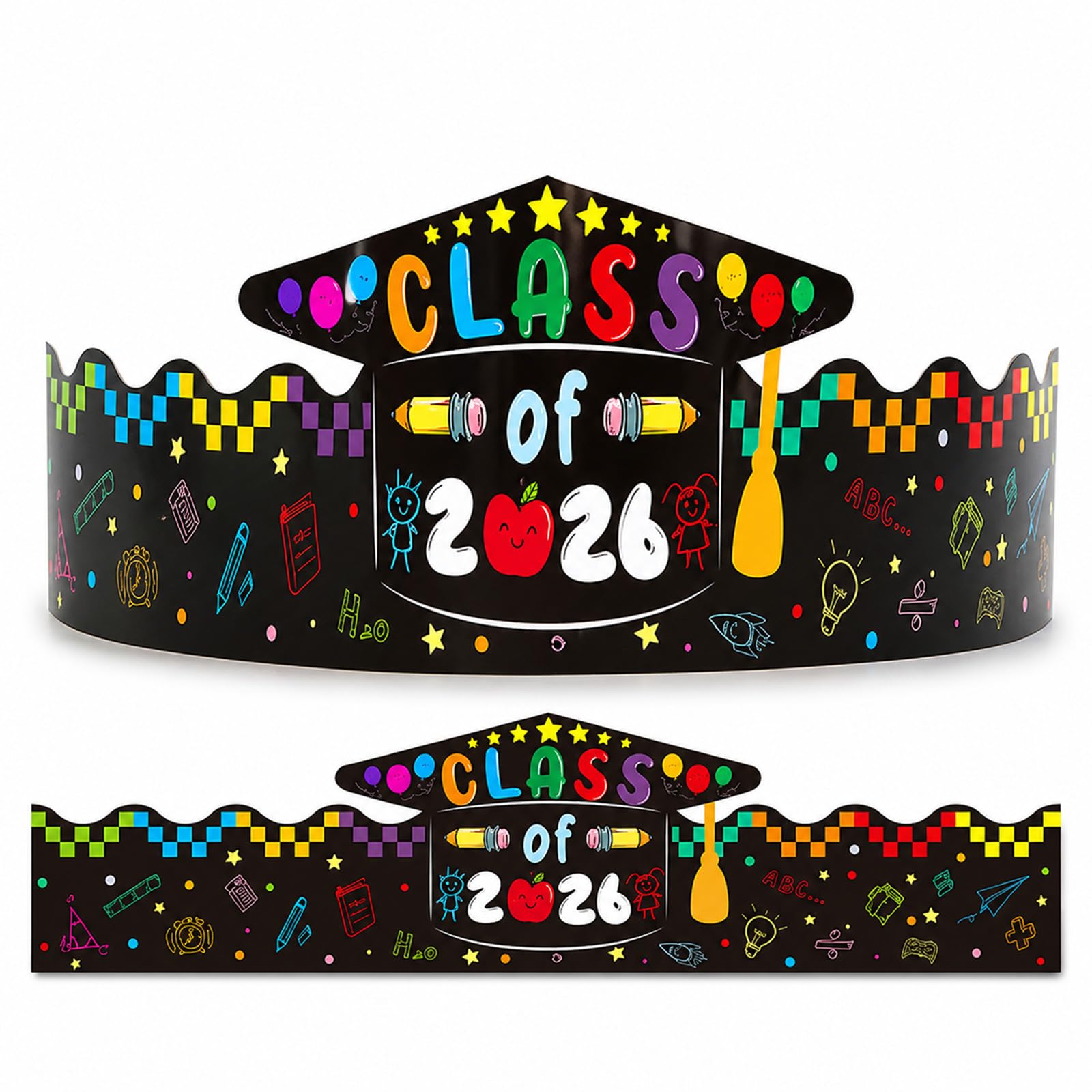 Yunvisty Graduation Decorations Preschool Kindergarten Paper Grad Crown Caps Adjustable Paper Graduation Congrats Hats Class of 2026 Grad Gifts Party Decorations Favors for school Leavers Student
