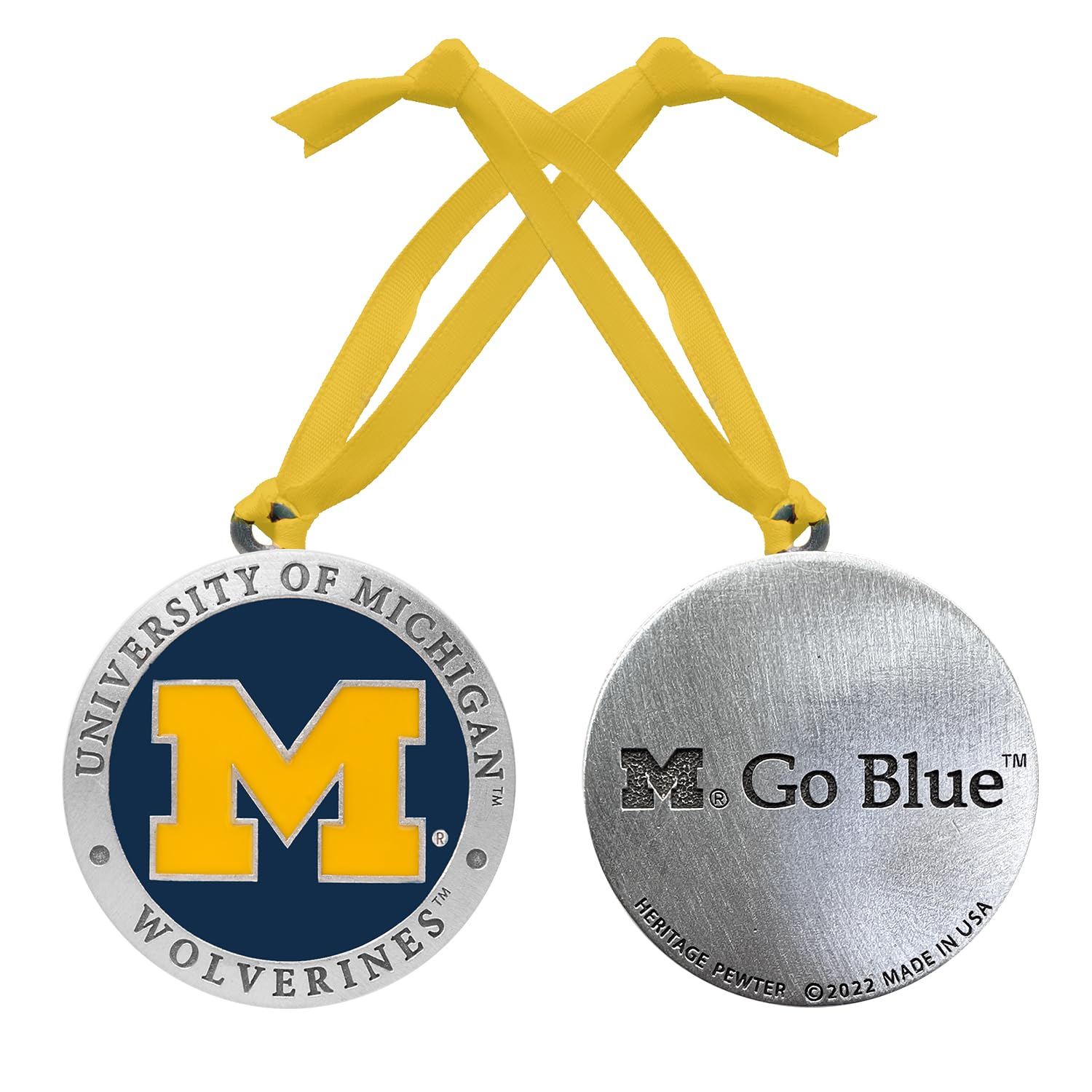 Michigan Ornament Non-Dated | Hand-Sculpted Christmas Tree Ornament | Intricately Crafted Metal Pewter Alma Mater Inlay