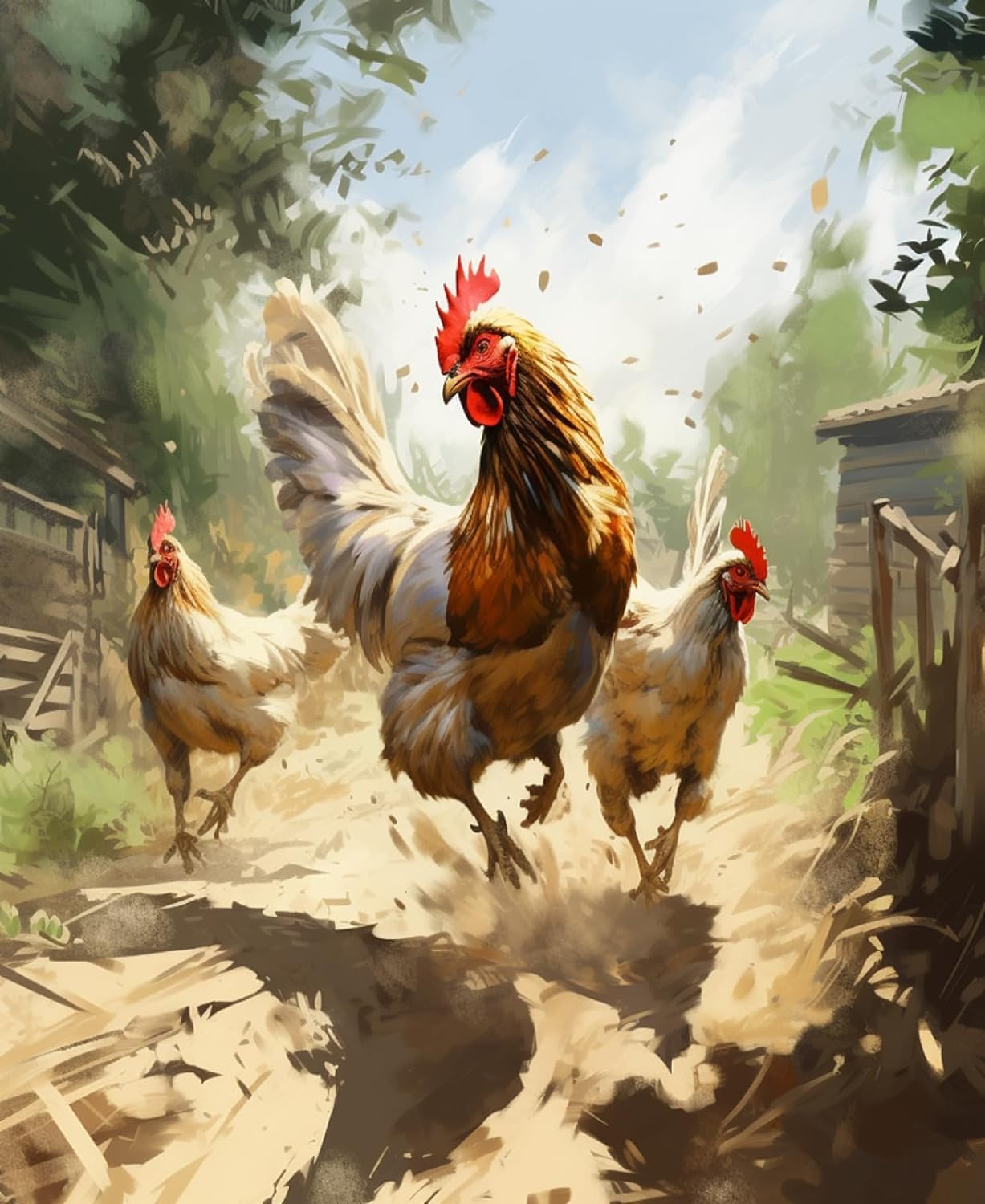 ZMHZMY Chicken Rooster,Farm Landscape,DIY Oil Painting Paint by Numbers Kits for Adult Color According to The on Canvas,40x50cm No Frame