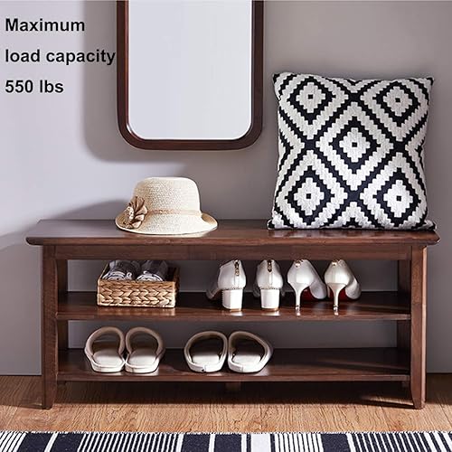 Miniatura 3 de XKZG Banco de almacenamiento de madera para zapatos, banco de entrada de madera maciza rústica (marrón, 39.4 pulgadas)