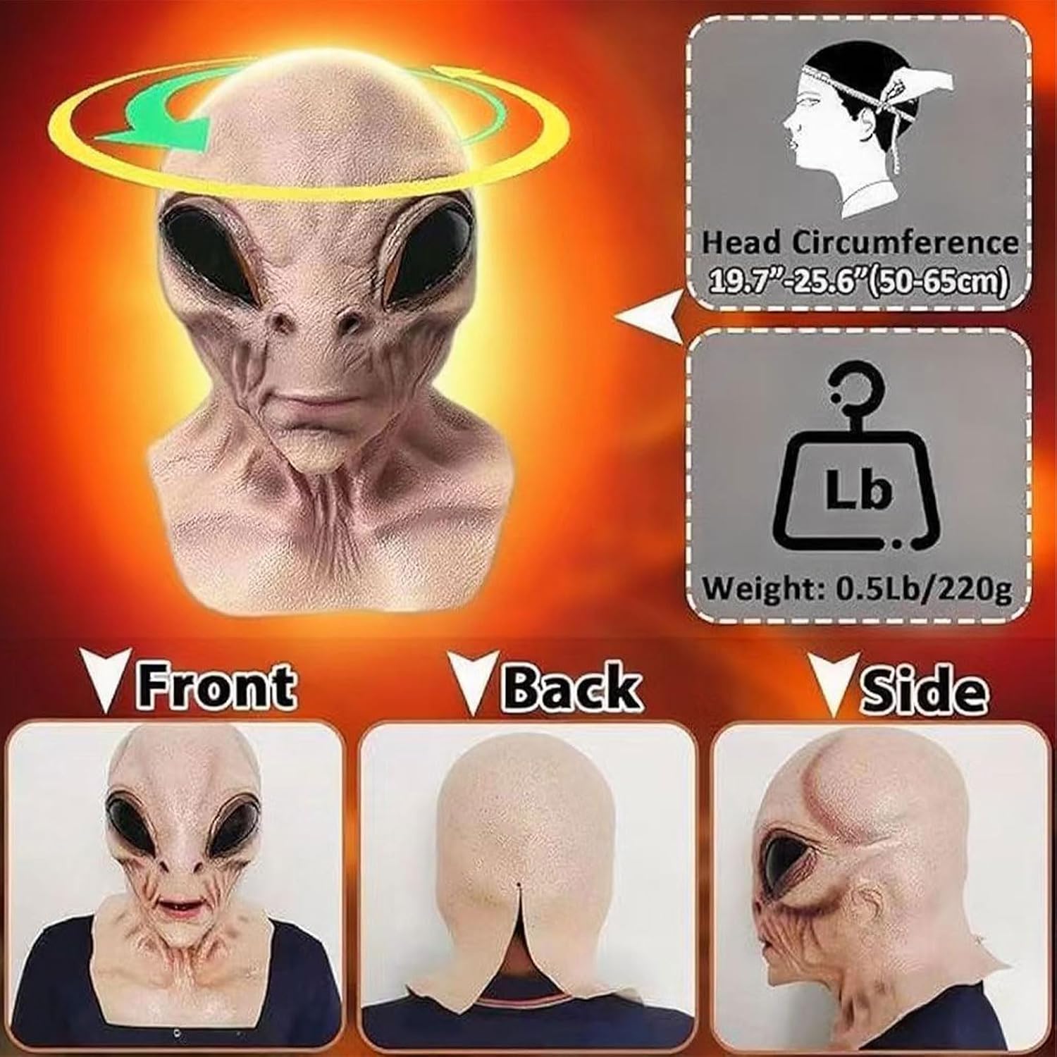 UFO Alien Mask, Horror Latex Realistic UFO Alien Prank Mask for Halloween Mardi Gras Cosplay Party Props