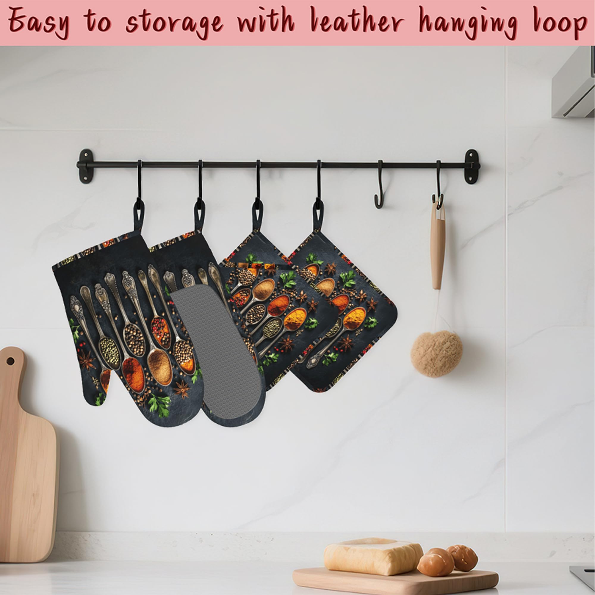 Lot de 4 gants de cuisine et maniques en silicone résistants à la chaleur, extra longs, antidérapants, pour cuisine, pâtisserie, barbecue, grillades