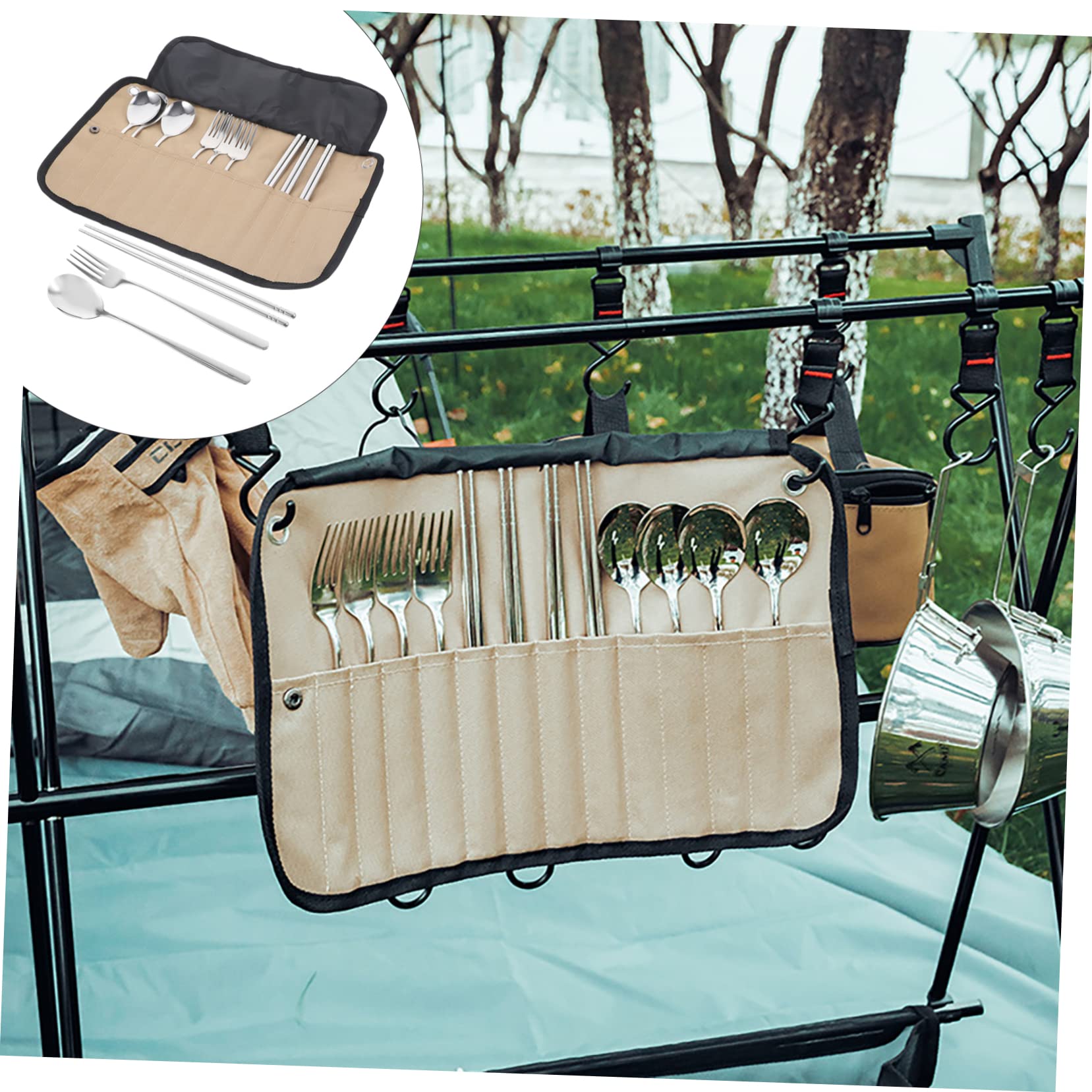 TOYANDONA Posate Da Campeggio Utensili Da Tavola Custodia Organizer Per Posate Portatile Per Barbecue Picnic Escursionismo e Uso Esterno