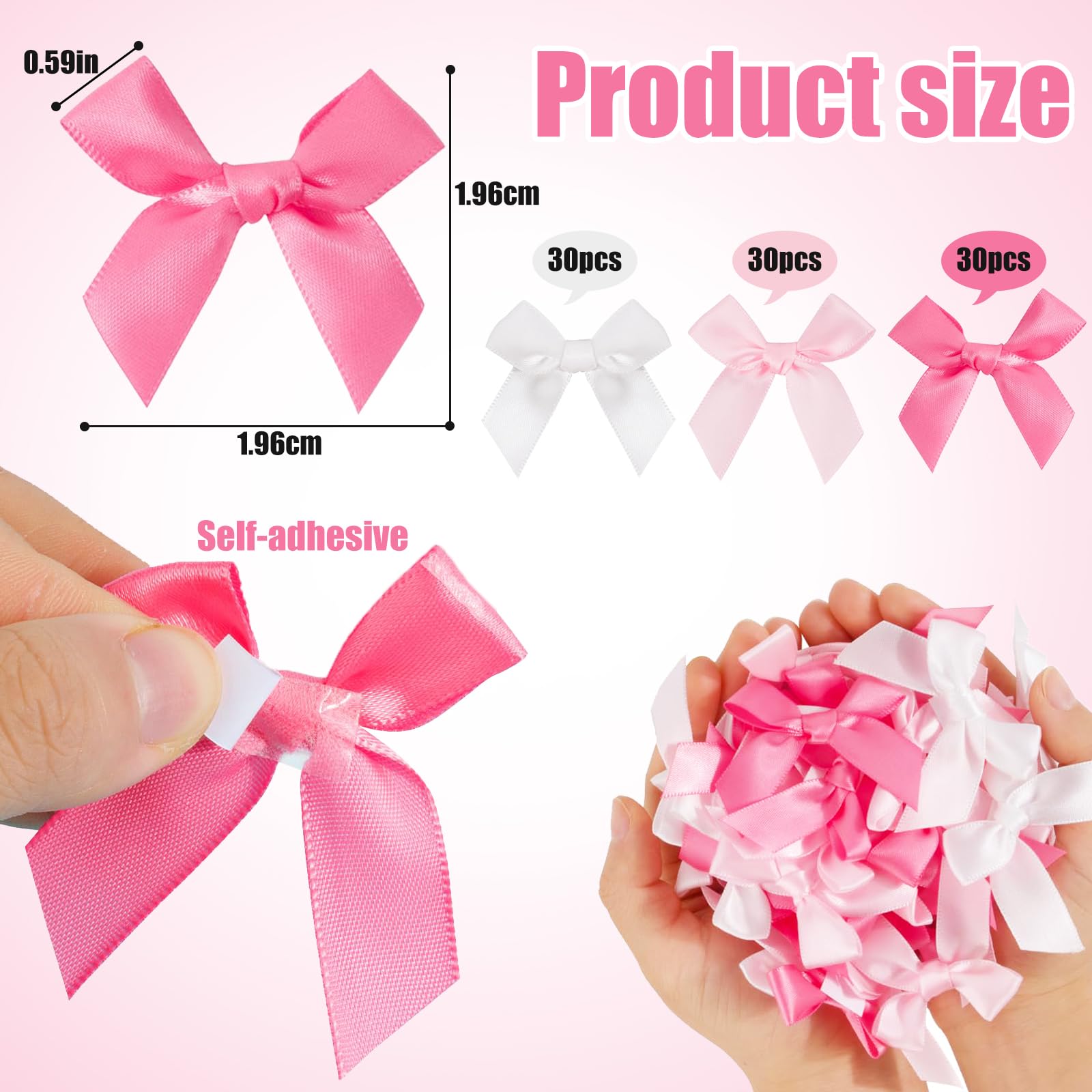 90 Mini Fiocchi Autoadesivi 5x5 Cm - Bianco, Rosa Chiaro, Rosa Per Decorare Regali E Feste