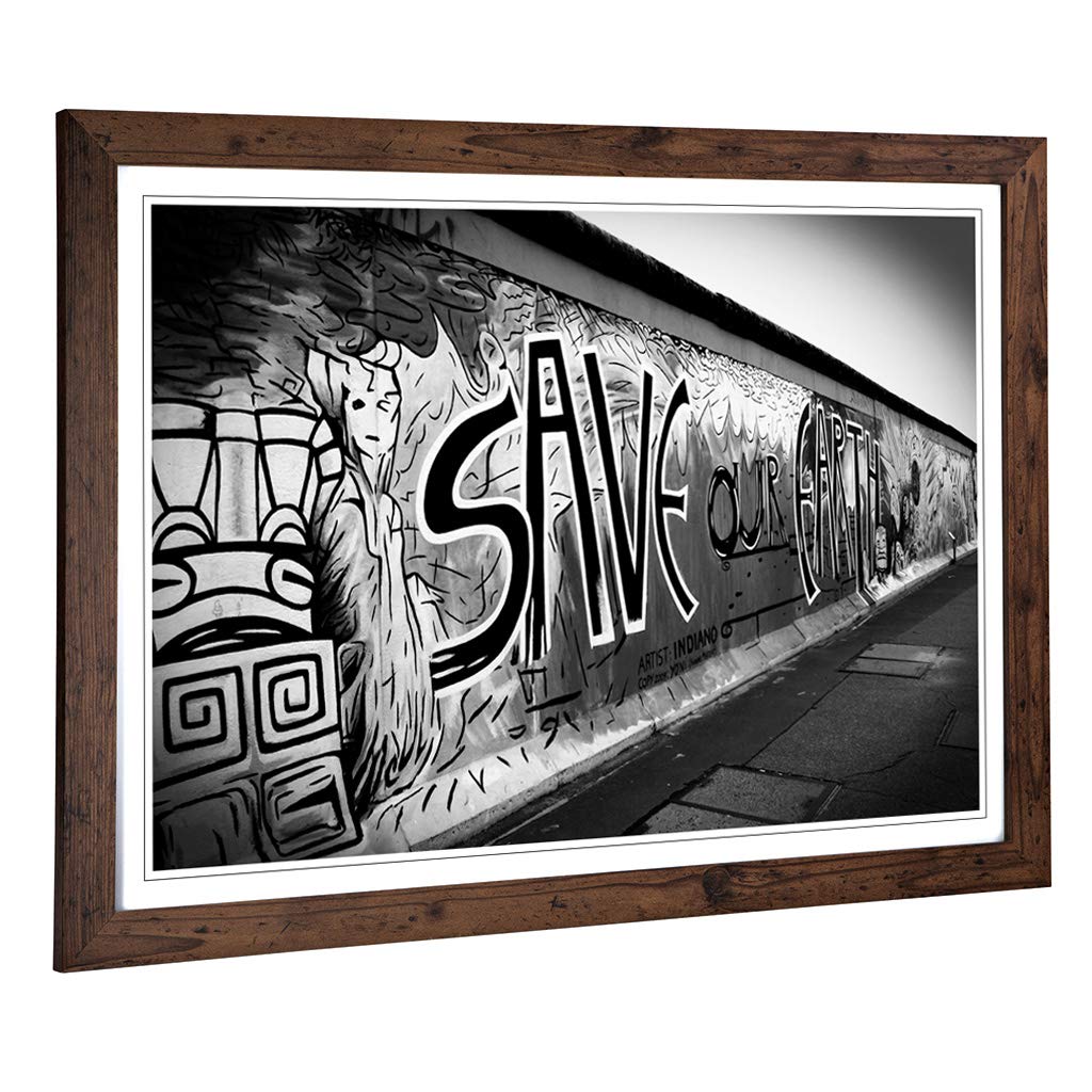 Big Box Art Framed Print of Berlin Germany Graffiti 2 Design | Wall Art Picture | Home Decor for Kitchen, Living Room, Bedroom, Hallway, Walnut, A2 / 24.5x18 Inch / 62x45cm