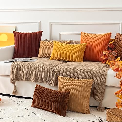 Miniatura 5 de Kevin Textile - Juego de 2 fundas de almohada decorativas de pana a rayas sólidas para sofá 24 x 24 pulgadas color caqui rosado bebé, Negro, Marrón,