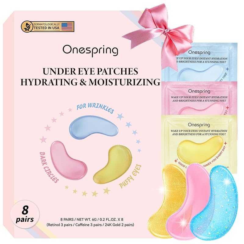 Máscaras para a região dos olhos Onespring com cafeína, retinol e ouro 24K, Pacote com 8 pares