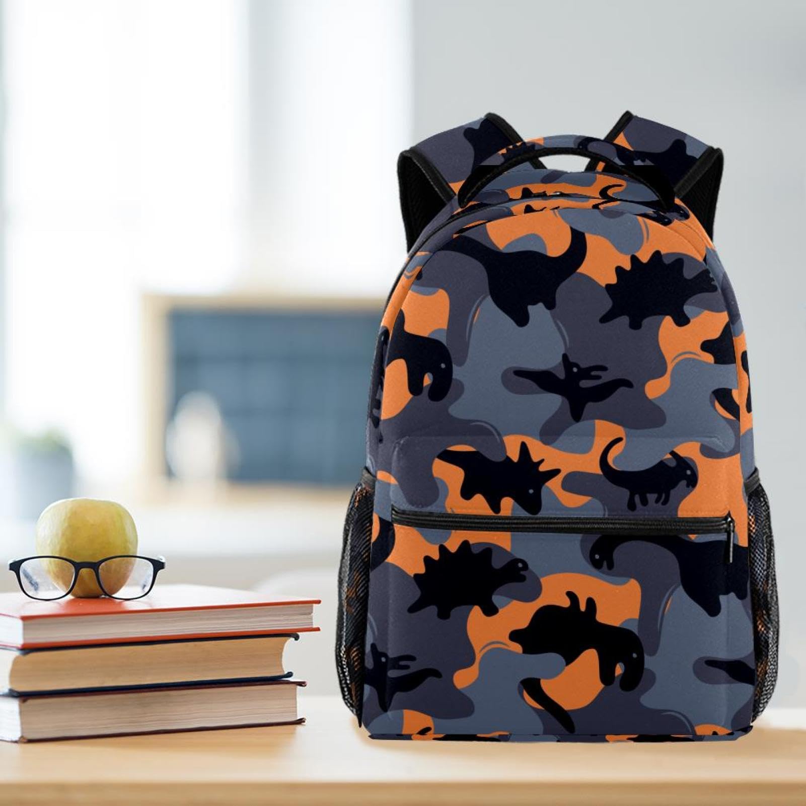 Zaino scolastico per uomini e donne, con motivo mimetico dinosauro, borsa per computer portatile, leggera, zaino casual per libri