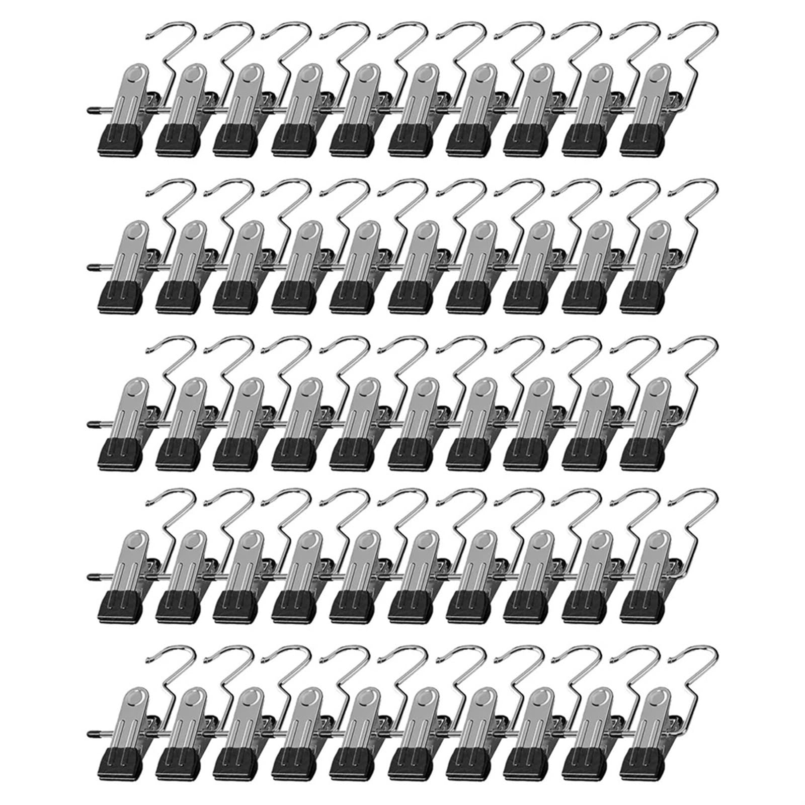 Klamerki do bielizny na sznurku do prania Klamerki do bielizny ze stali nierdzewnej z haczykami do wieszania ubrań(Black,50pcs)