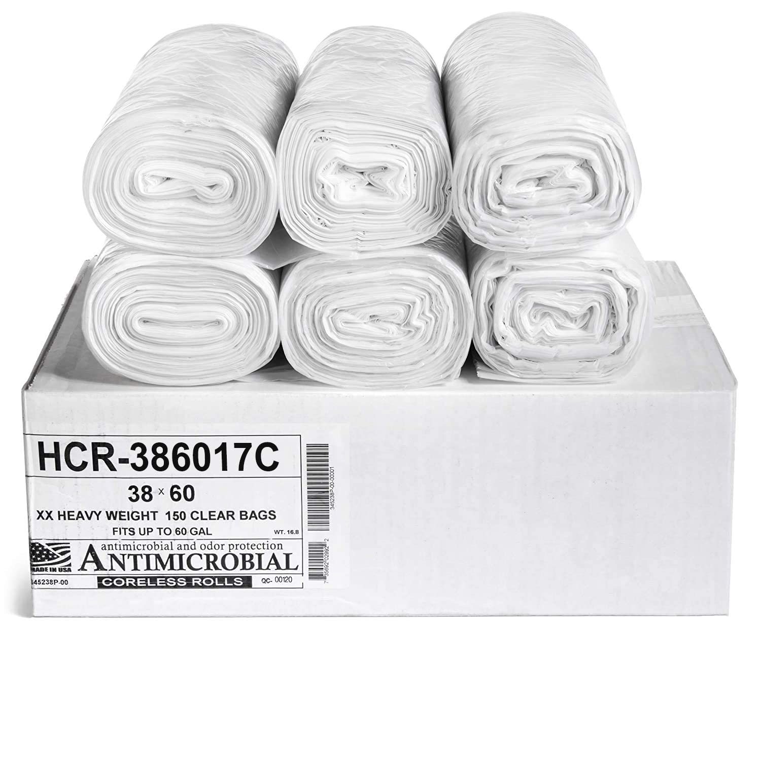 Aluf Plastics 60 Gal Clear Trash Bags, 17 Micron (EQ.), 38" x 60" (150 Pk)