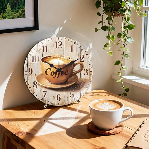 Miniatura 3 de peacoblue Reloj de pared con pilas, color café, de 12 pulgadas, redondo, de cristal, sin tictac, para cocina, sala de estar, comedor, dormitorio y