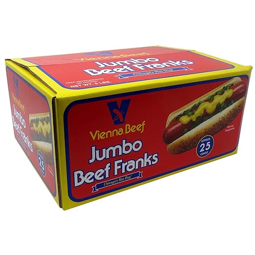 Vienna® Beef Jumbo Skinless Franks 6" 5:1 5 lbs. (25 total Franks)