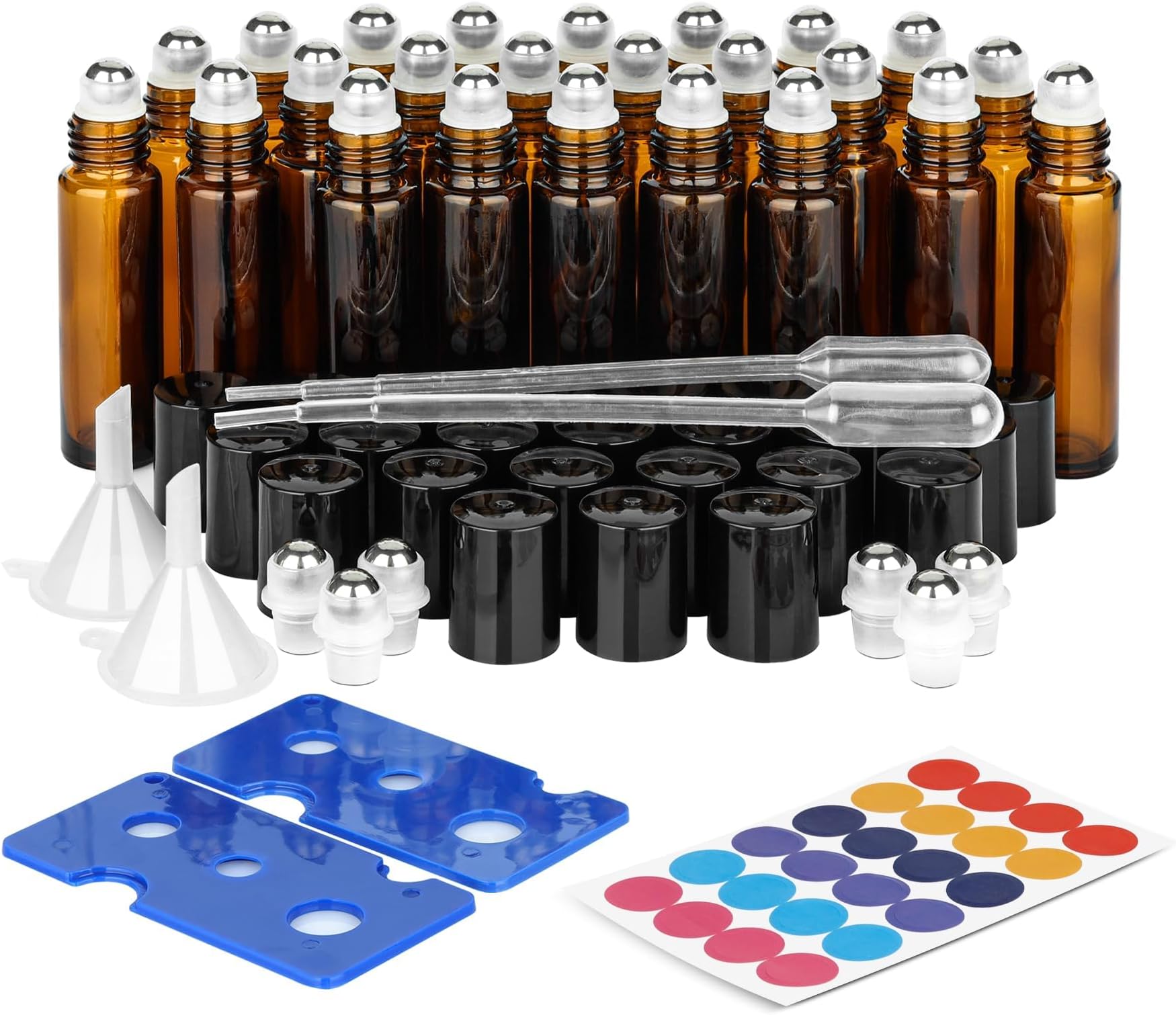 – ComSaf 24Pcs, 10ml Glass Essential Oil Roller Bottles, Amber Glass Bottles with Stainless Steel Roller Balls, Labels, Travel Perfume Bottle, Aromatherapy, for Facial Body Care