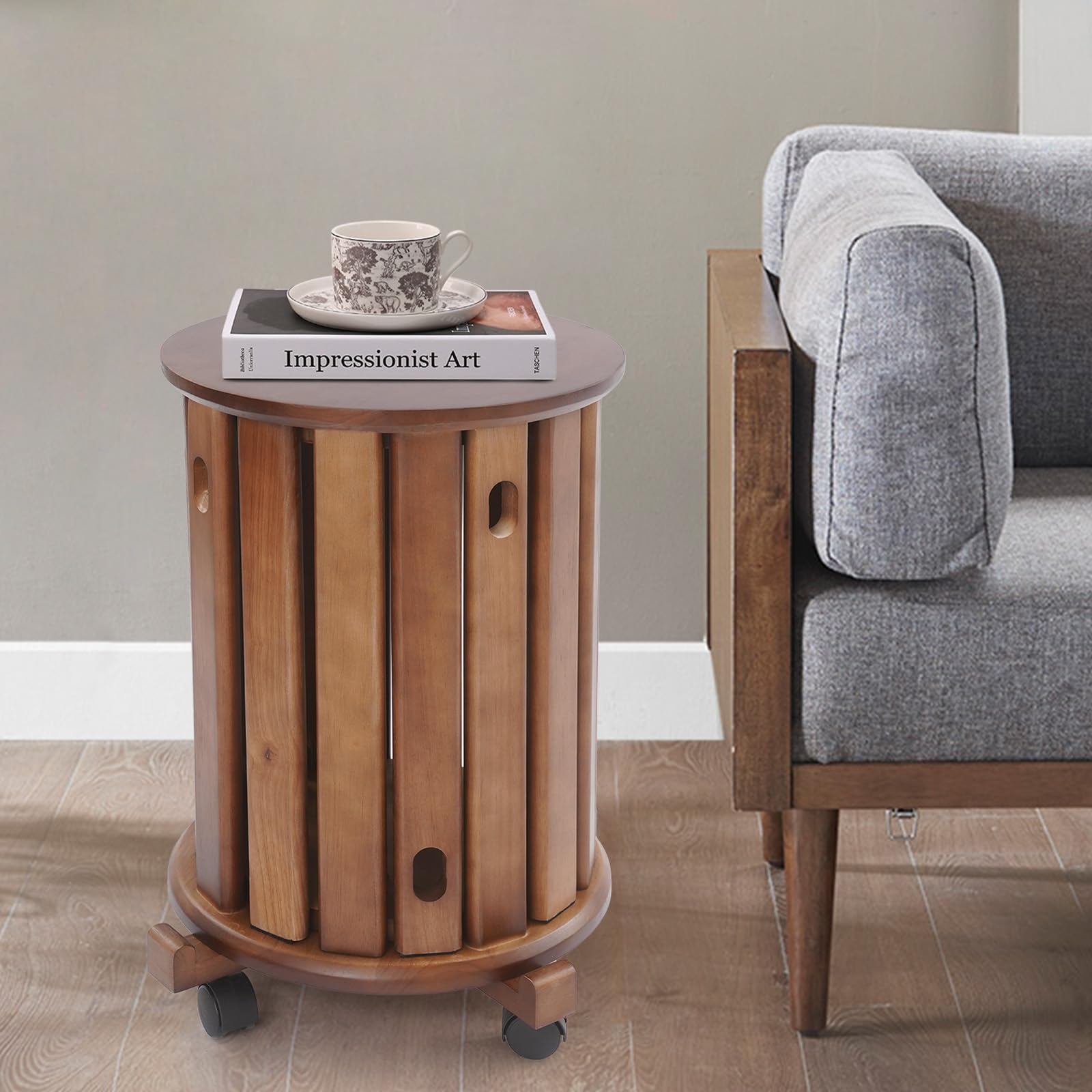 Tabouret empilable multifonction en bois rond empilable - Meubles polyvalents - Tabouret en bois empilable à quatre niveaux avec roulettes - Pour une utilisation sur les balcons, les cours