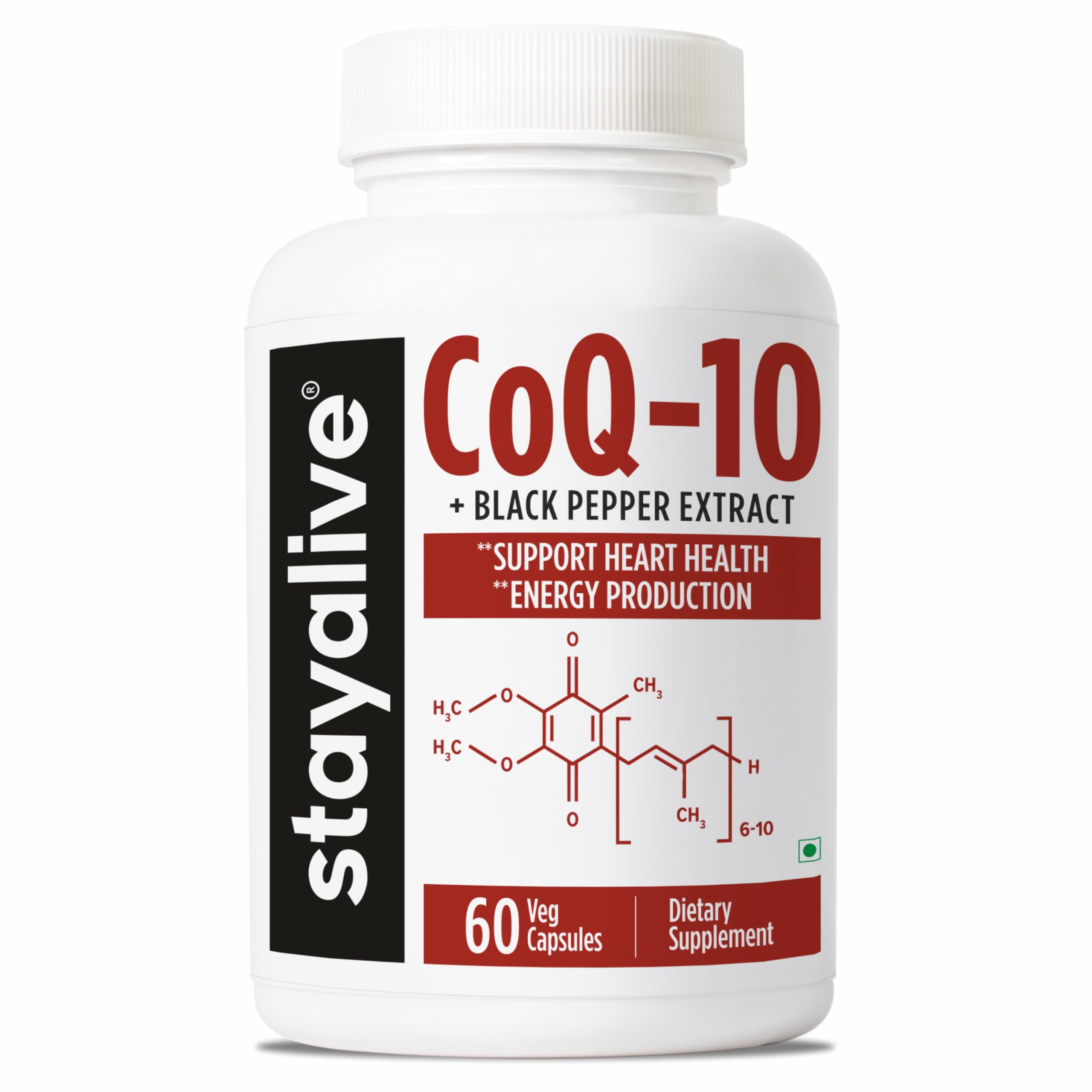 STAY ALIVE CoQ10 Capsules 200mg w/Black Pepper Extract For Men's Fertility, Heart Health & Cellular Function | 60 Coenzyme Q10 Capsules | Non-GMO & Gluten-Free CoQ10 Supplement for Men & Women