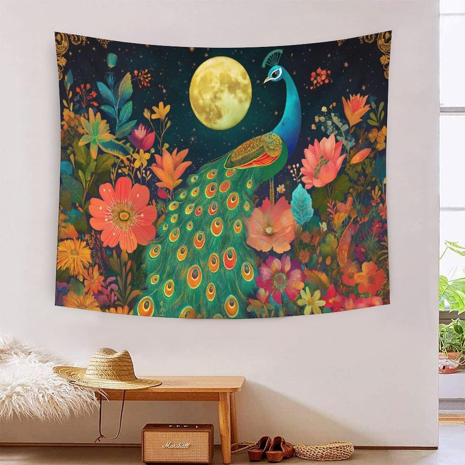 YYVKPMLXC 3D Print Peacock Tapestry Wall Hanging|Wall Blanket Flowers Aesthetic Tapestry Dorm Decor Polyester for Living Room Bedroom 70cmx100cm
