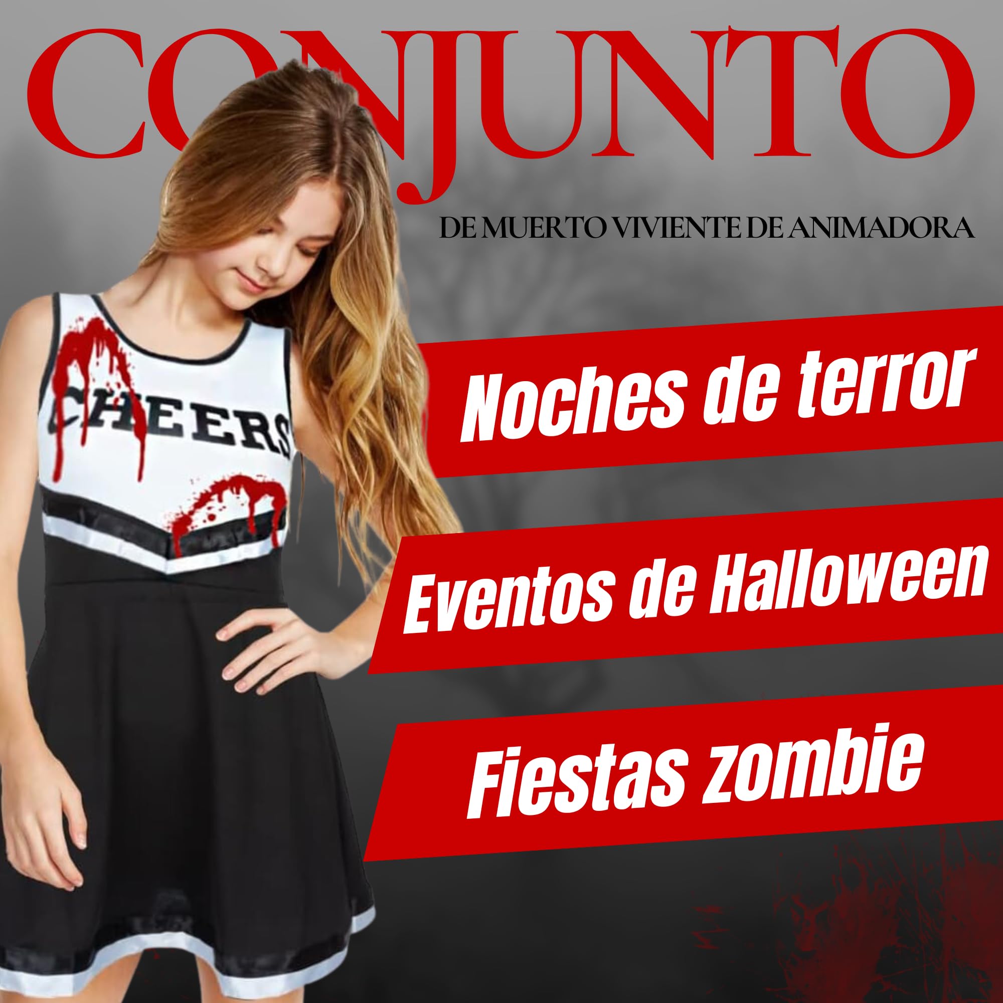 REDSTAR Dziewczyny Halloween Zombie Cheerleader Dead fantazyjny kostium dla dzieci uczennica upiorne dziecko zombie z tubą sztucznej krwi - kostiumy na Halloween imprezy