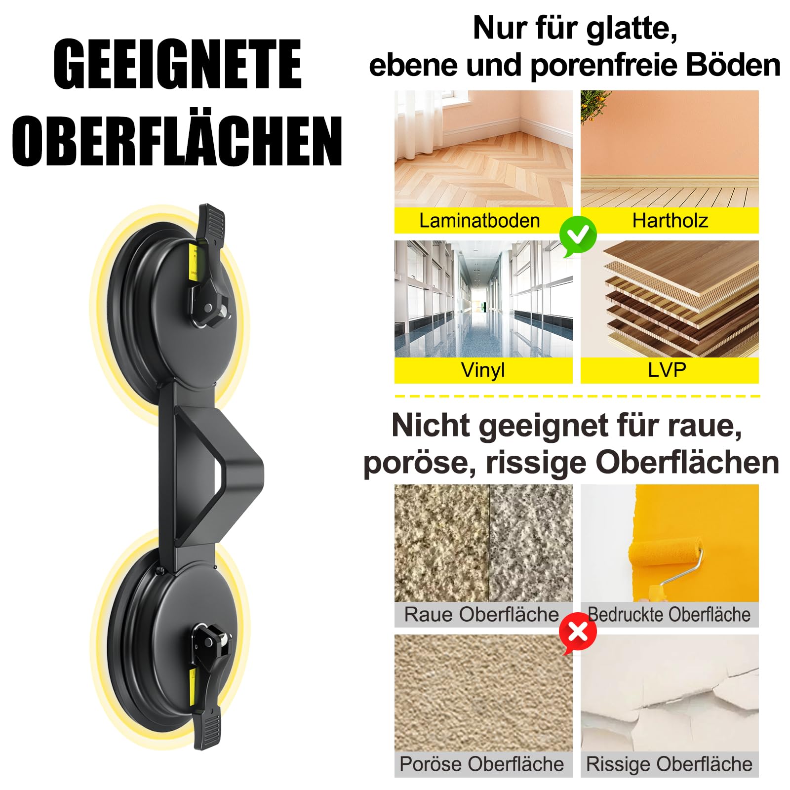Laminat Saugnapf Bodenlücken Fixierer, schwerlastiger 45° Hammerfläche, mit zwei Saugnäpfen für doppelte Verstärkung, Plankengreifer aus Eisen – Reparatur Werkzeug für Laminat & Vinyl