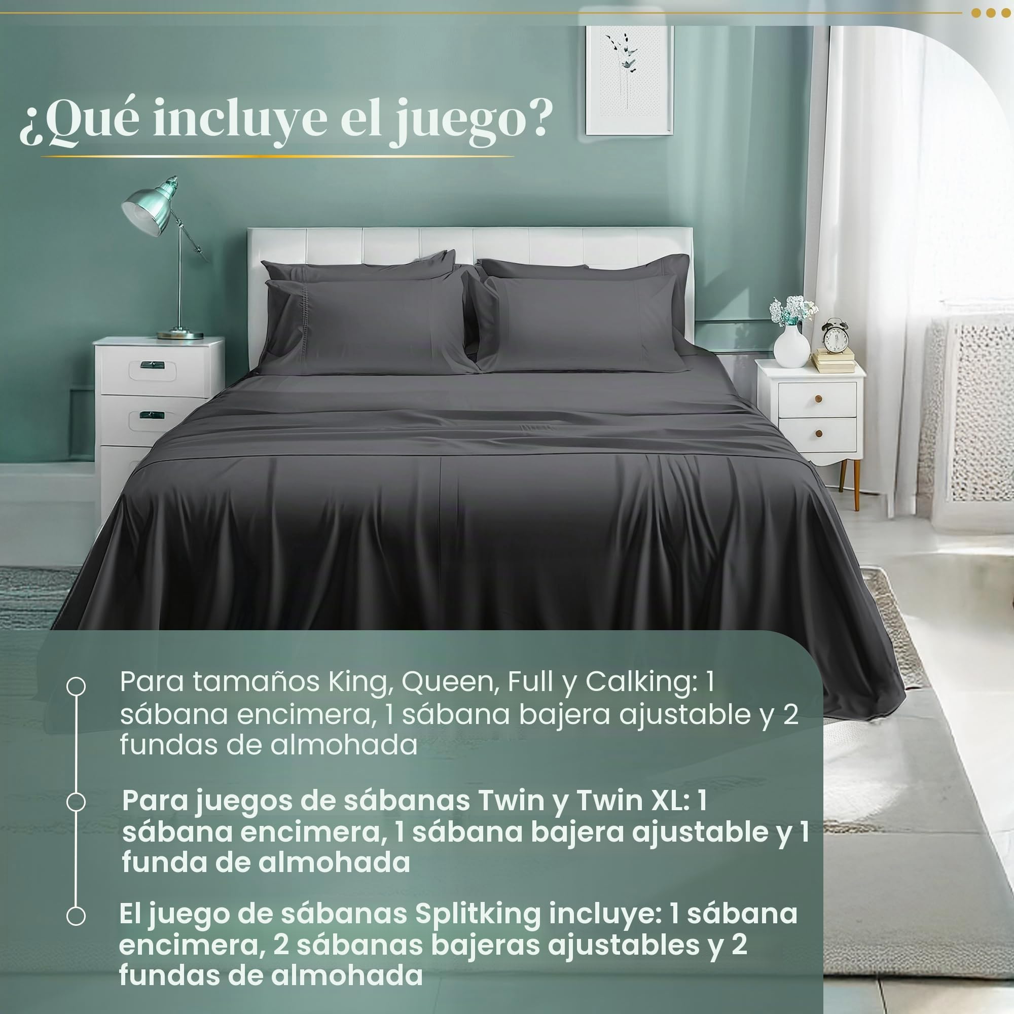 Chateau Home Collection - Juego de sábanas de satén de algodón Egipcio de 800 Hilos, con Bolsillo Profundo