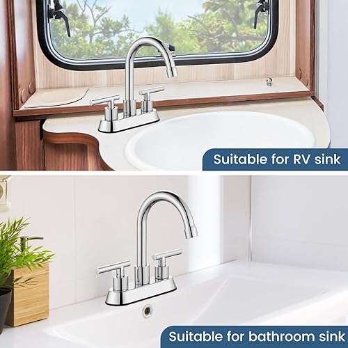 Miniatura 7 de Airuida Grifo de baño central de 4 pulgadas, grifo de lavabo de baño de 2 manijas de acero inoxidable, grifo de tocador de baño de dos agujeros con