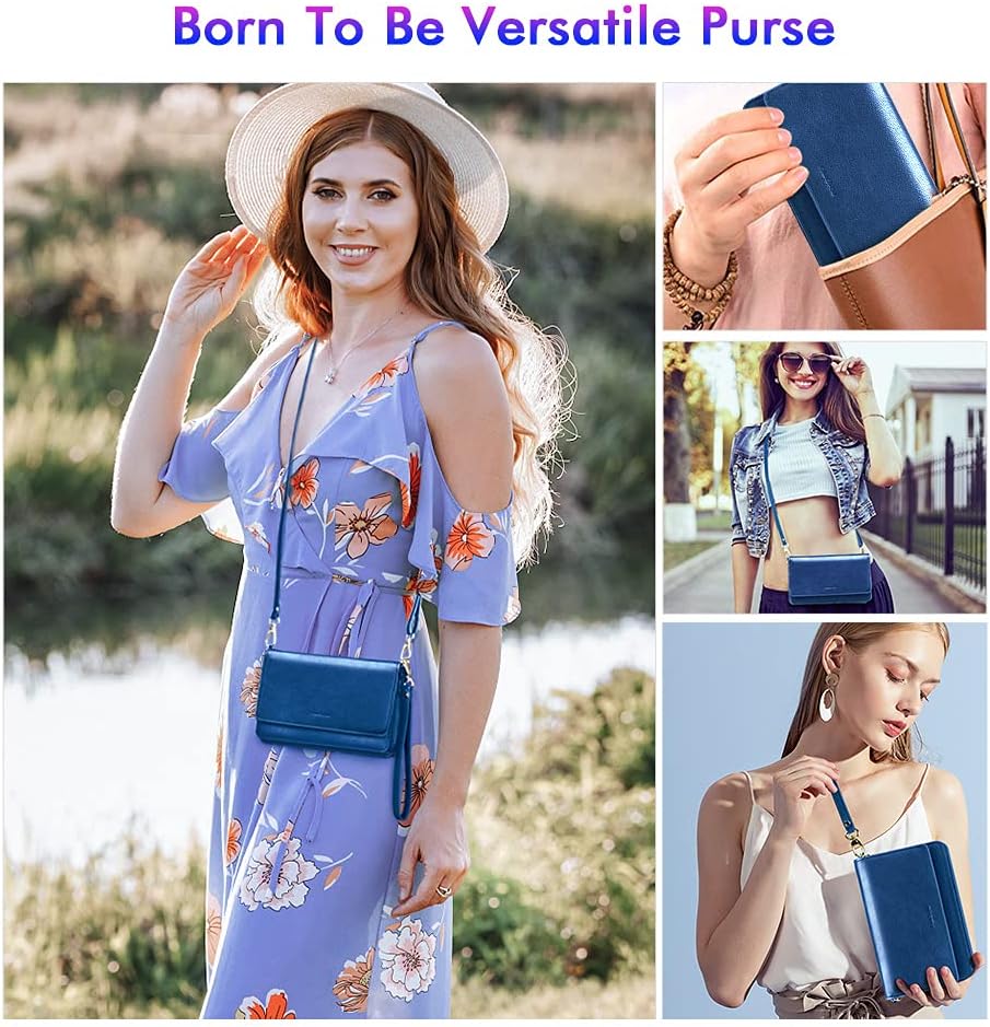 nuoku Women Small Crossbody Bag Cellphone Purse Wallet with RFID Card Slots 2 Straps - Image 2